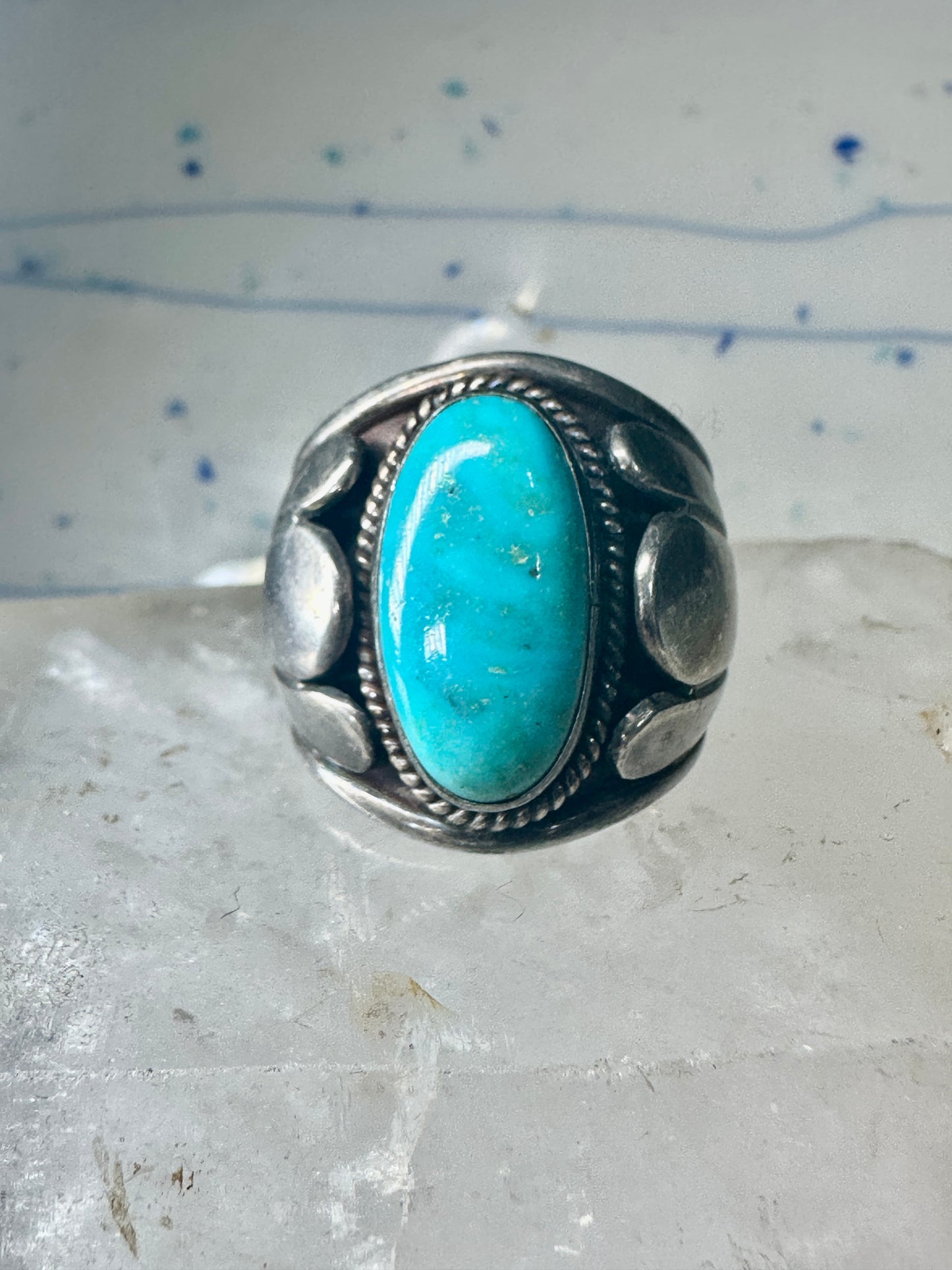 Turquoise ring Navajo Size 11.75 scalloped edge Sterling Silver women men