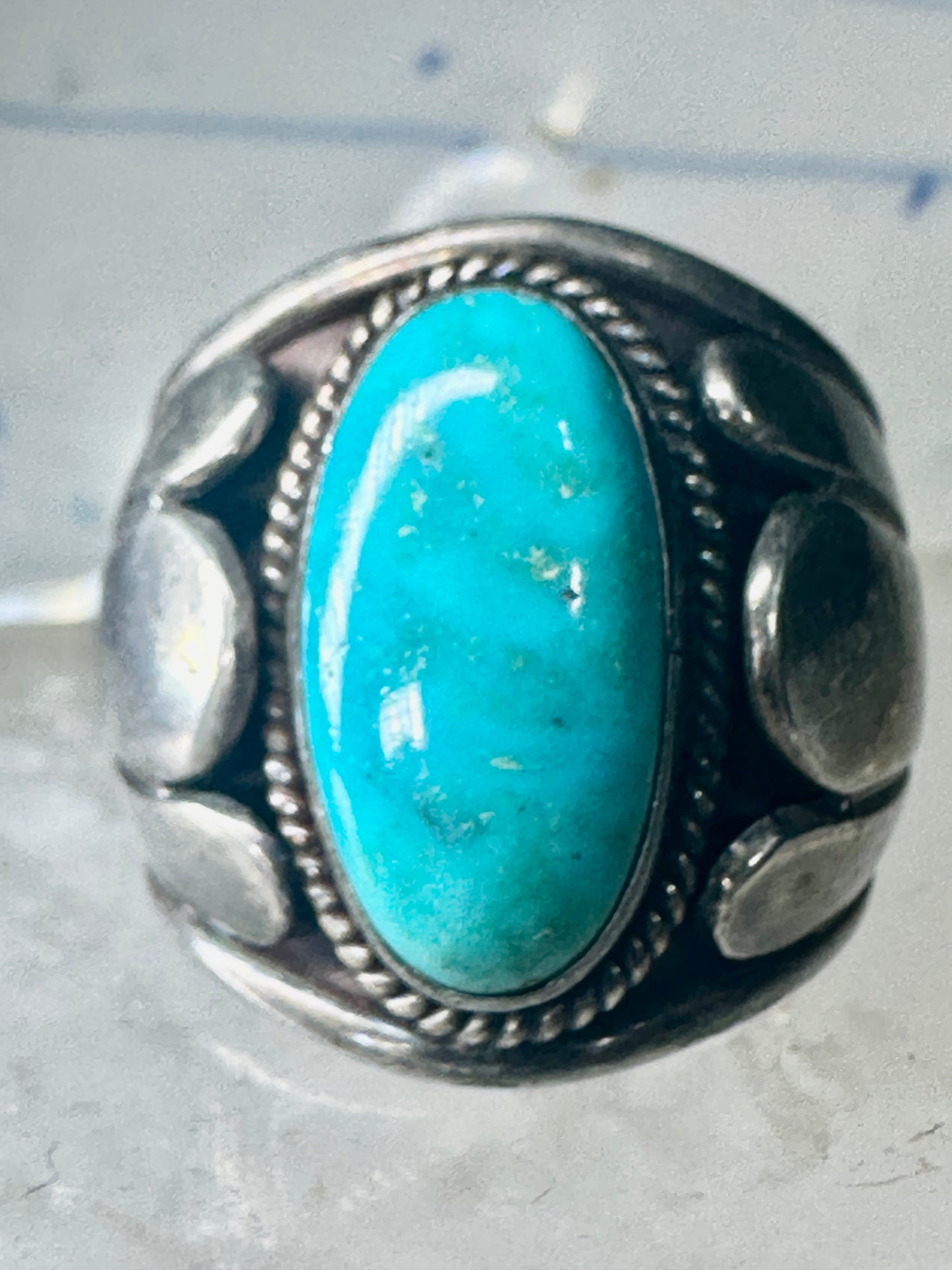 Turquoise ring Navajo Size 11.75 scalloped edge Sterling Silver women men