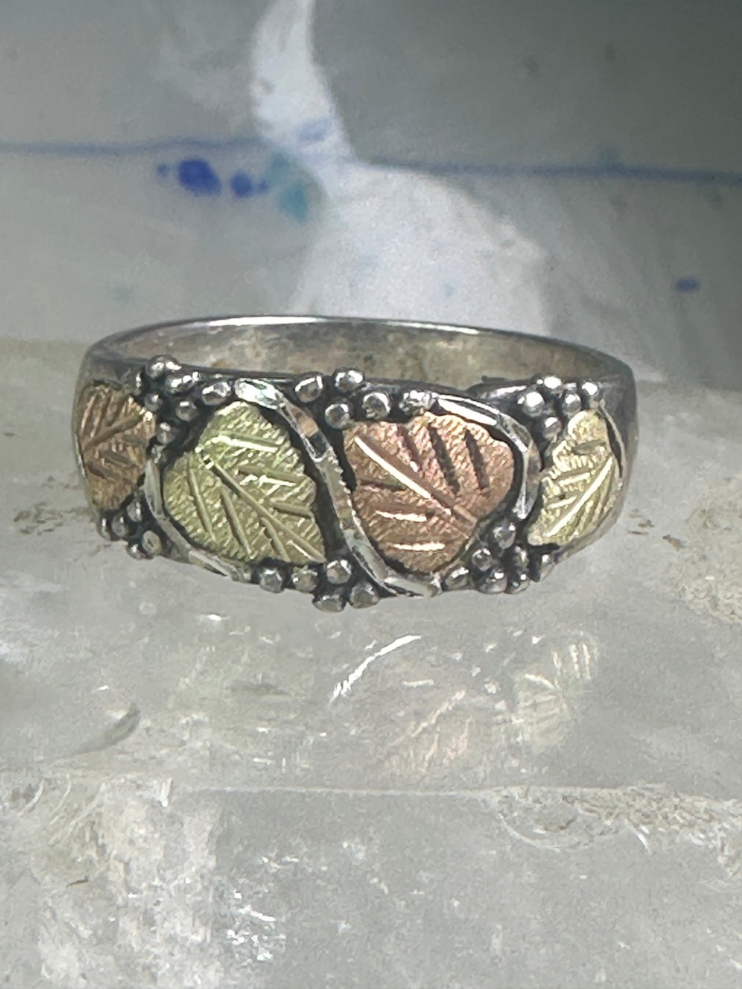 Black Hills Gold Ring wedding leaves band size 13.50 sterling silver women men