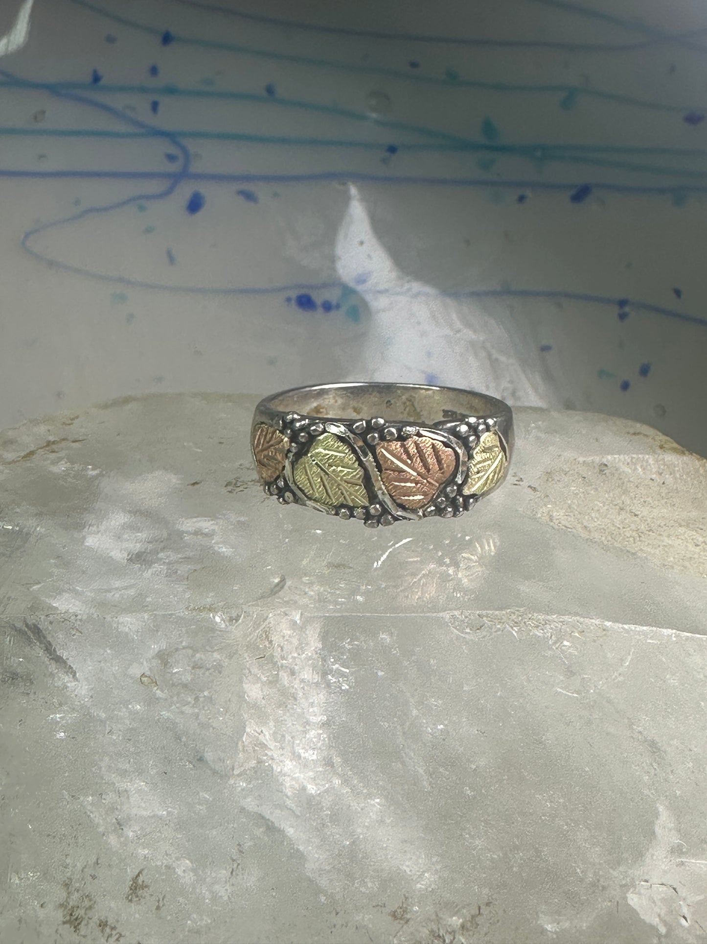 Black Hills Gold Ring wedding leaves band size 13.50 sterling silver women men