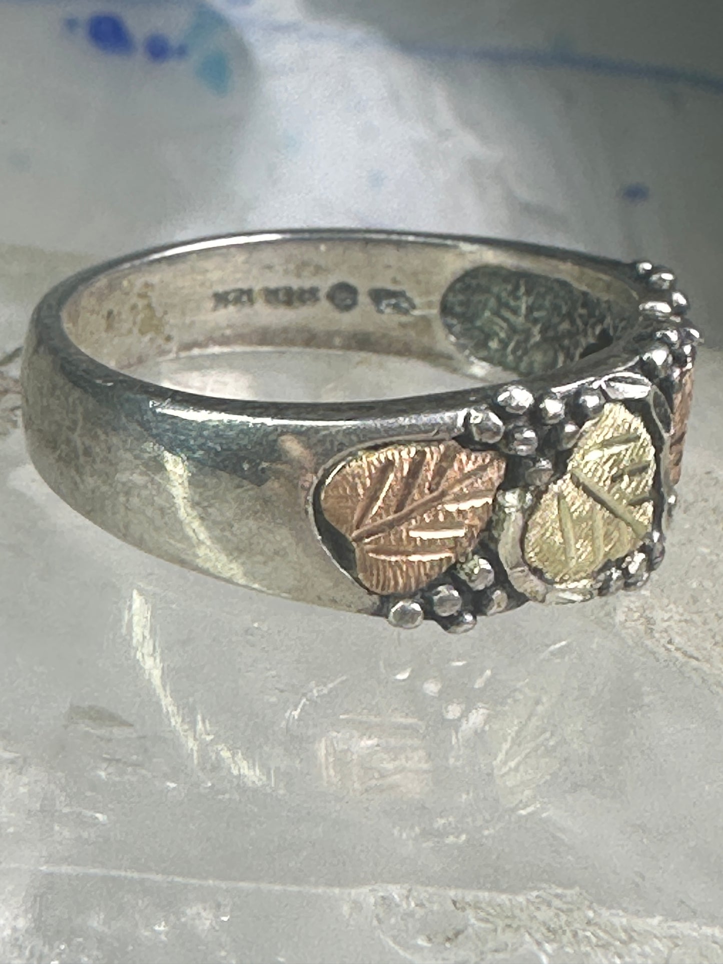 Black Hills Gold Ring wedding leaves band size 13.50 sterling silver women men