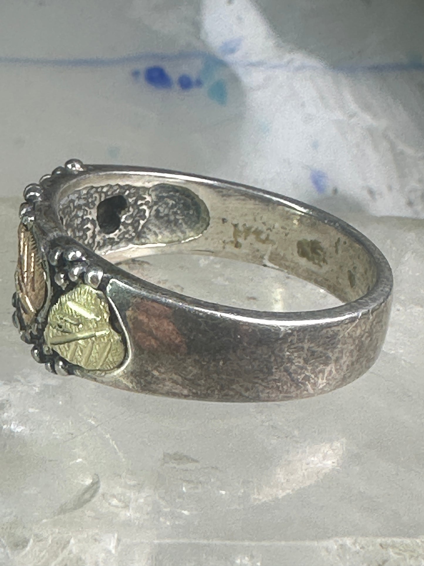 Black Hills Gold Ring wedding leaves band size 13.50 sterling silver women men