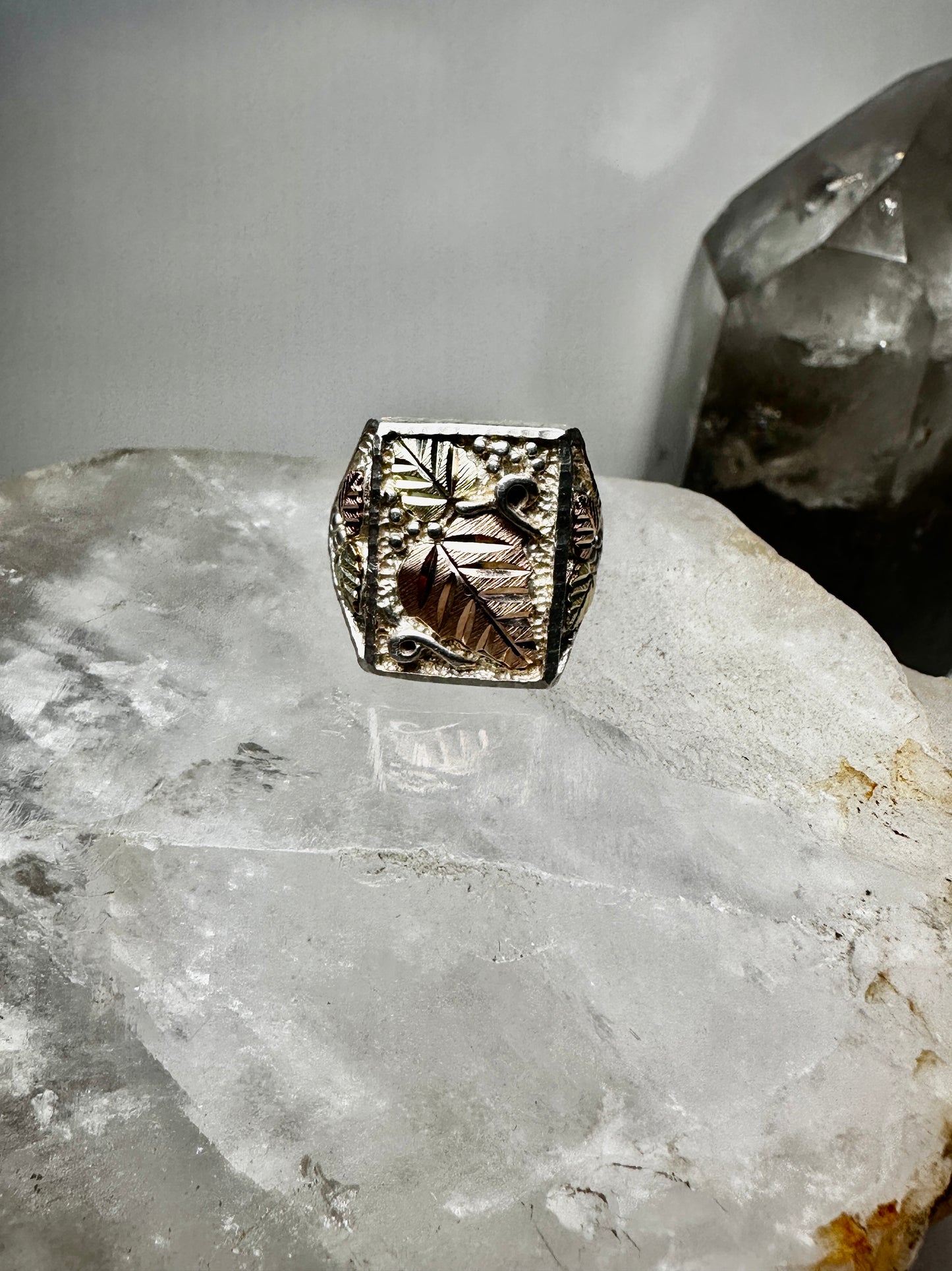 Black Hills Gold ring size 10 band leaves sterling silver women men