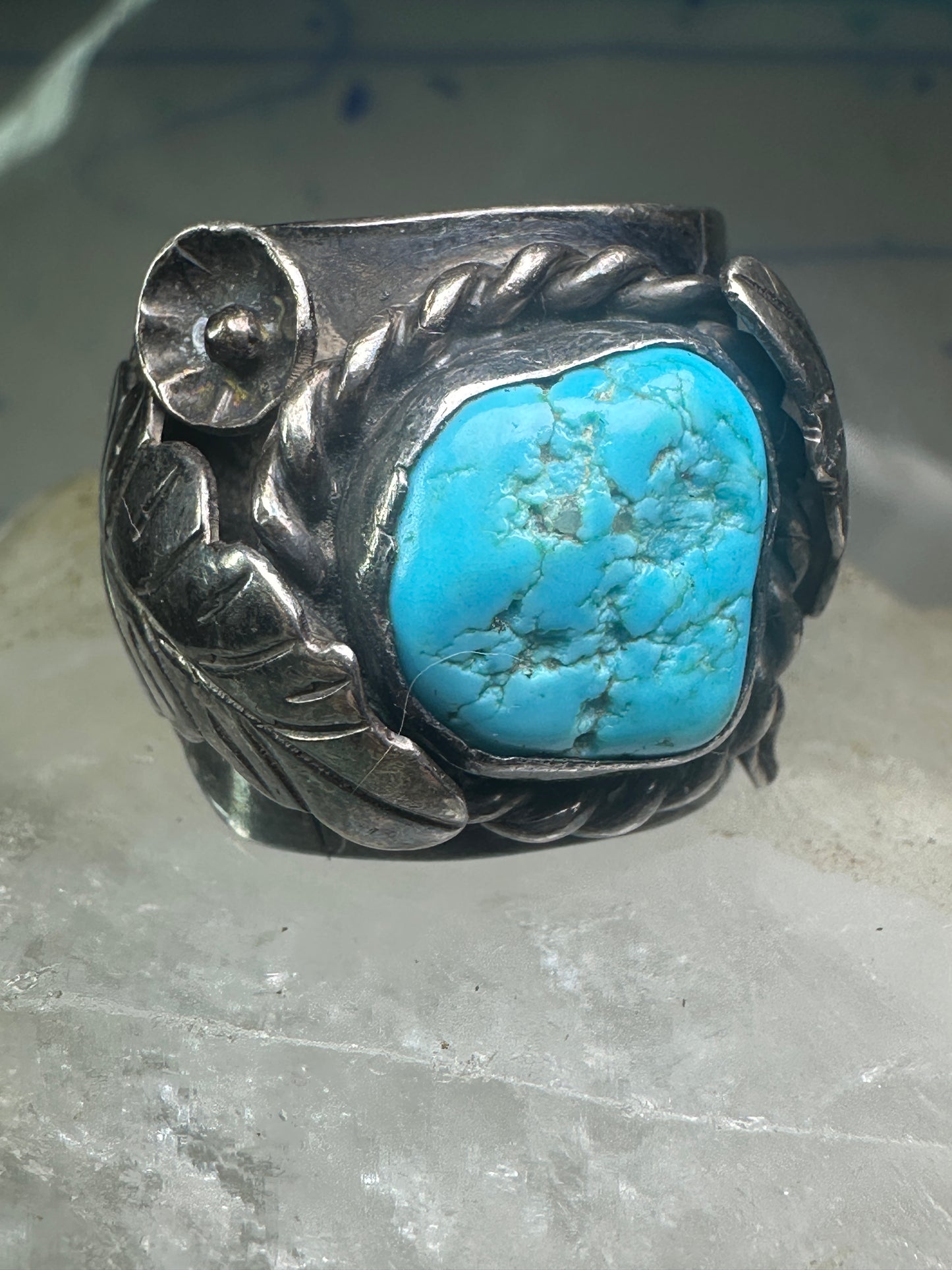 Navajo Turquoise Ring leaves cigar band size 11.75 sterling silver women men