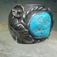 Navajo Turquoise Ring leaves cigar band size 11.75 sterling silver women men
