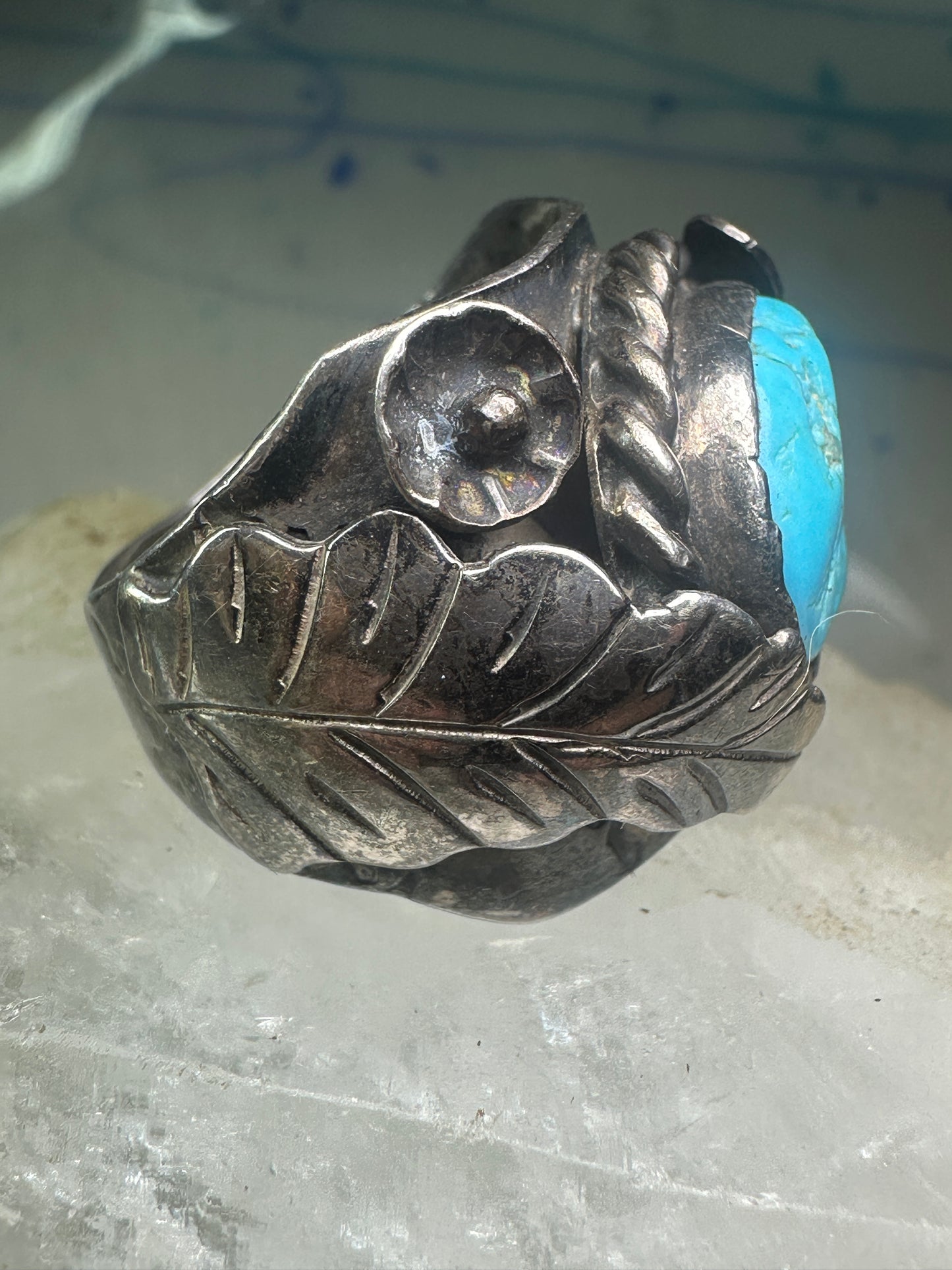 Navajo Turquoise Ring leaves cigar band size 11.75 sterling silver women men