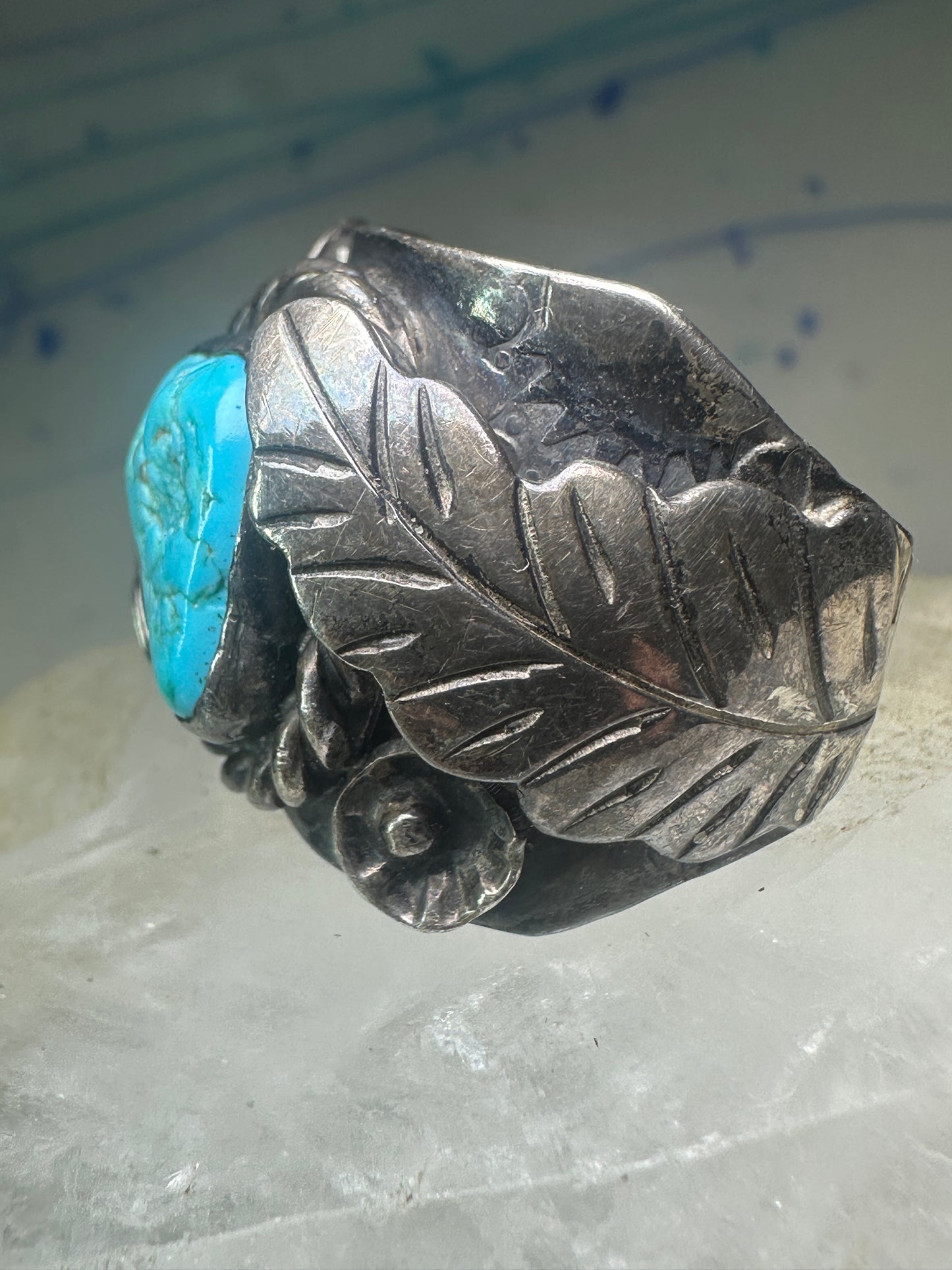 Navajo Turquoise Ring leaves cigar band size 11.75 sterling silver women men