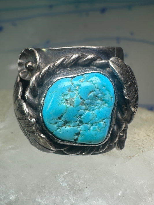 Navajo Turquoise Ring leaves cigar band size 11.75 sterling silver women men