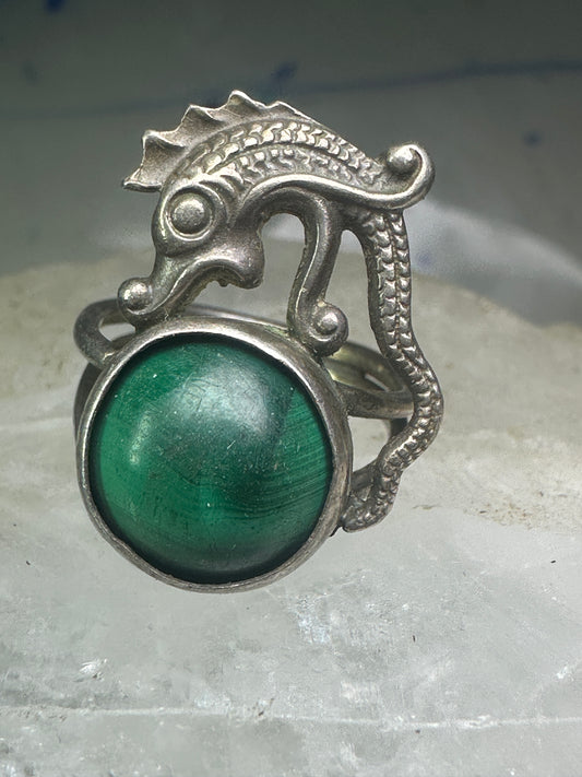 Seahorse ring Malachite size 4 pinky band sterling silver women girls