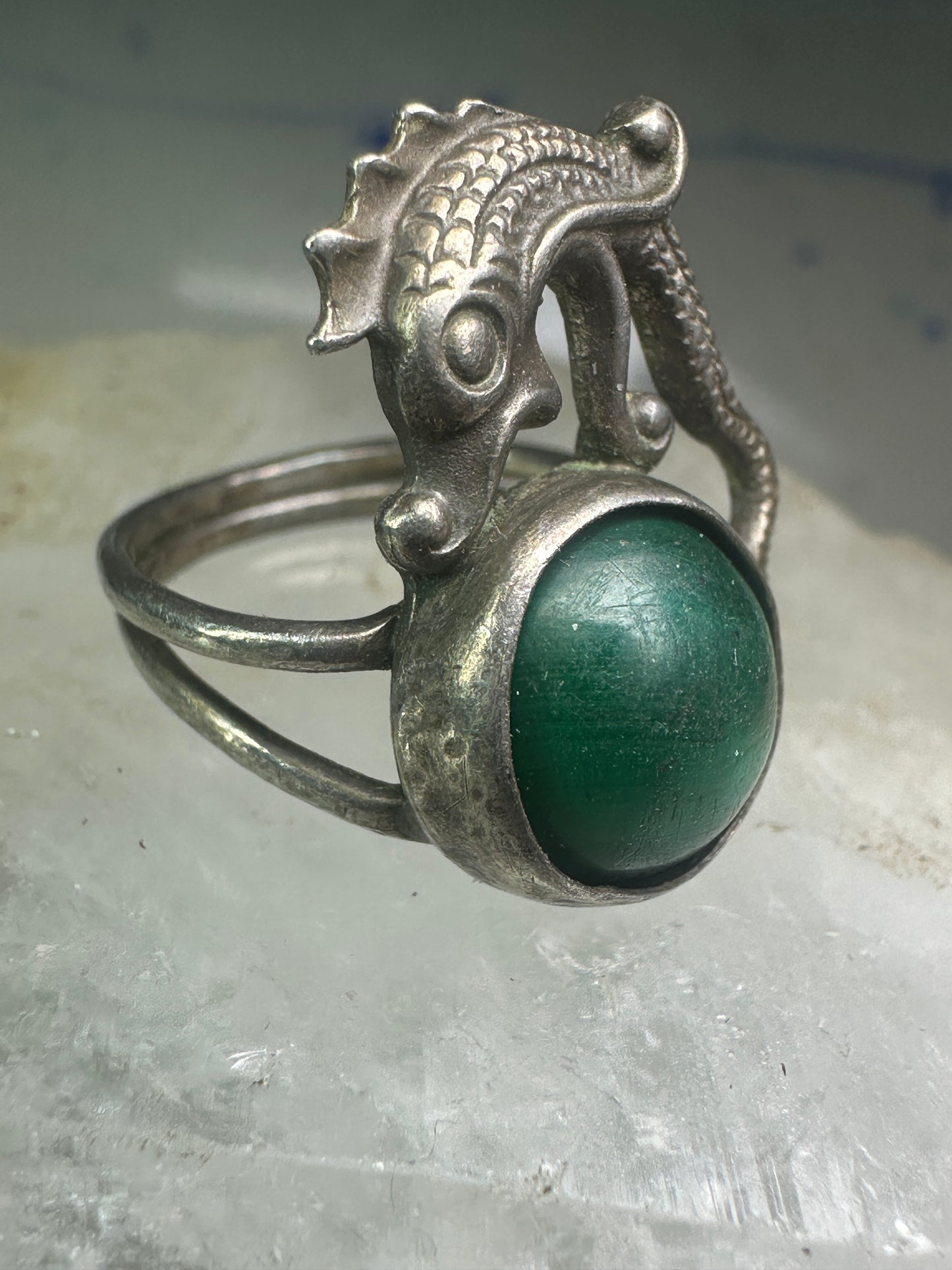 Seahorse ring Malachite size 4 pinky band sterling silver women girls