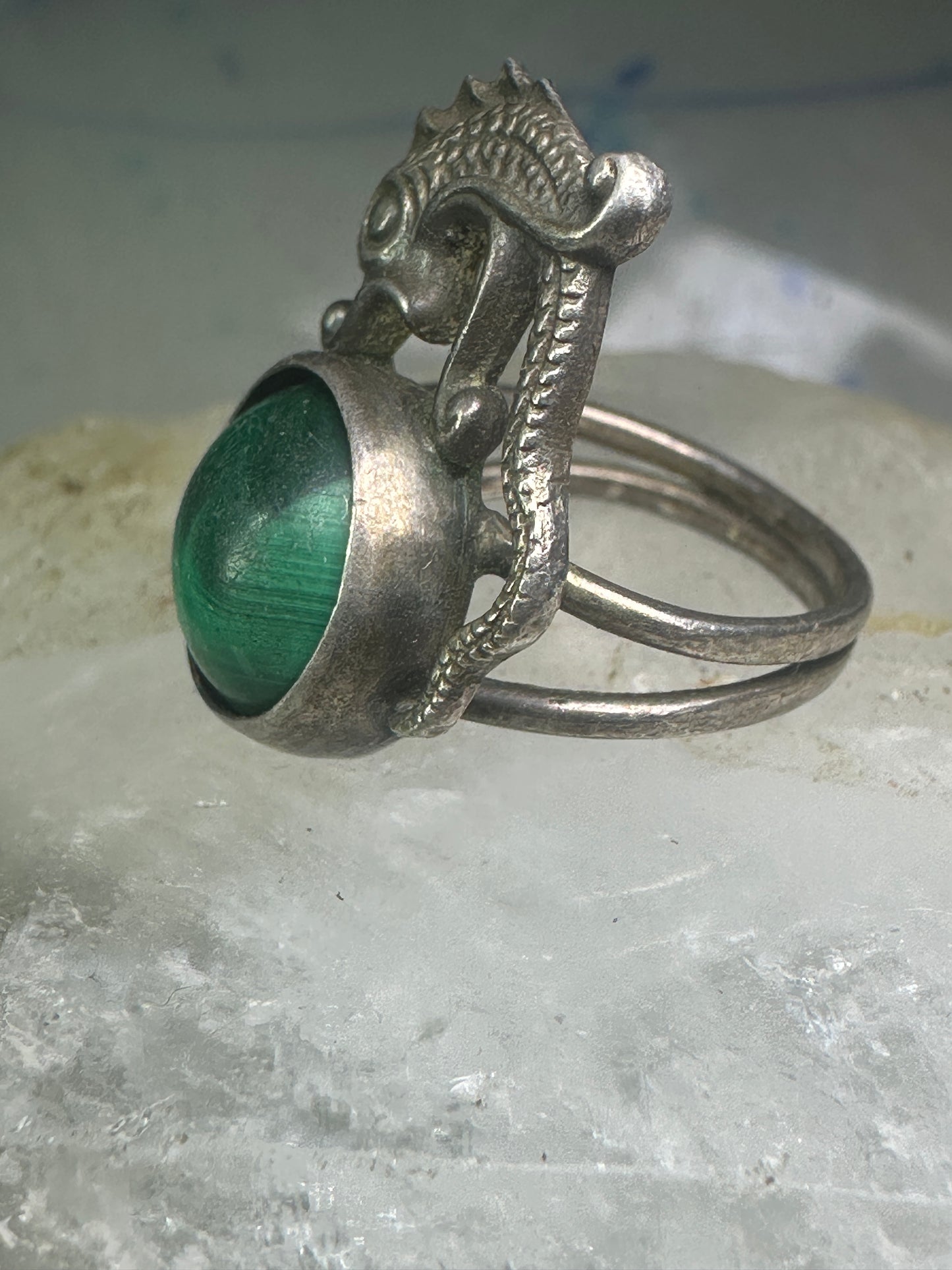 Seahorse ring Malachite size 4 pinky band sterling silver women girls