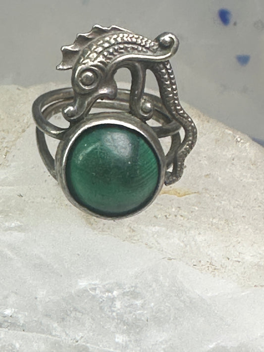 Seahorse ring Malachite size 4 pinky band sterling silver women girls