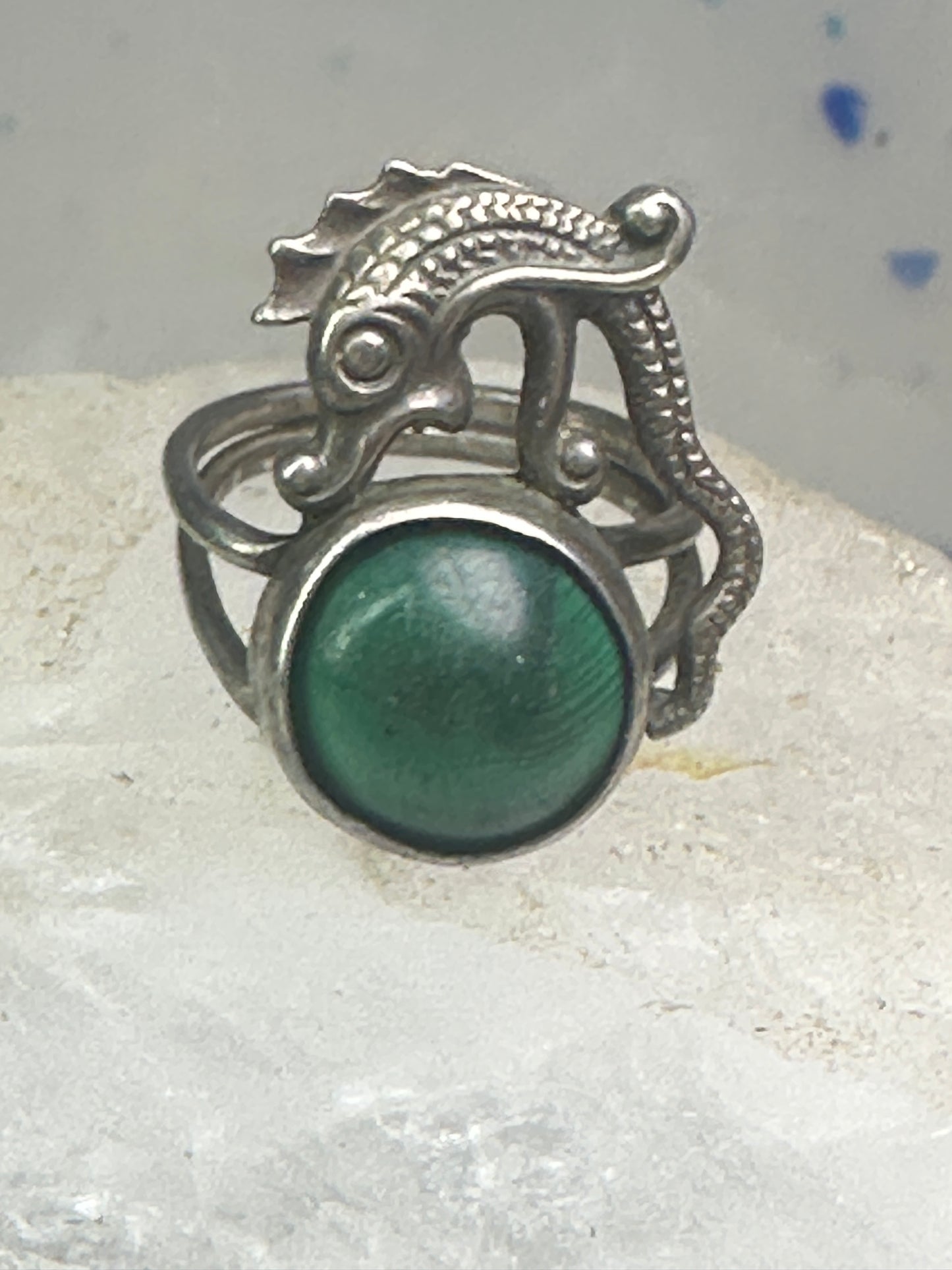 Seahorse ring Malachite size 4 pinky band sterling silver women girls
