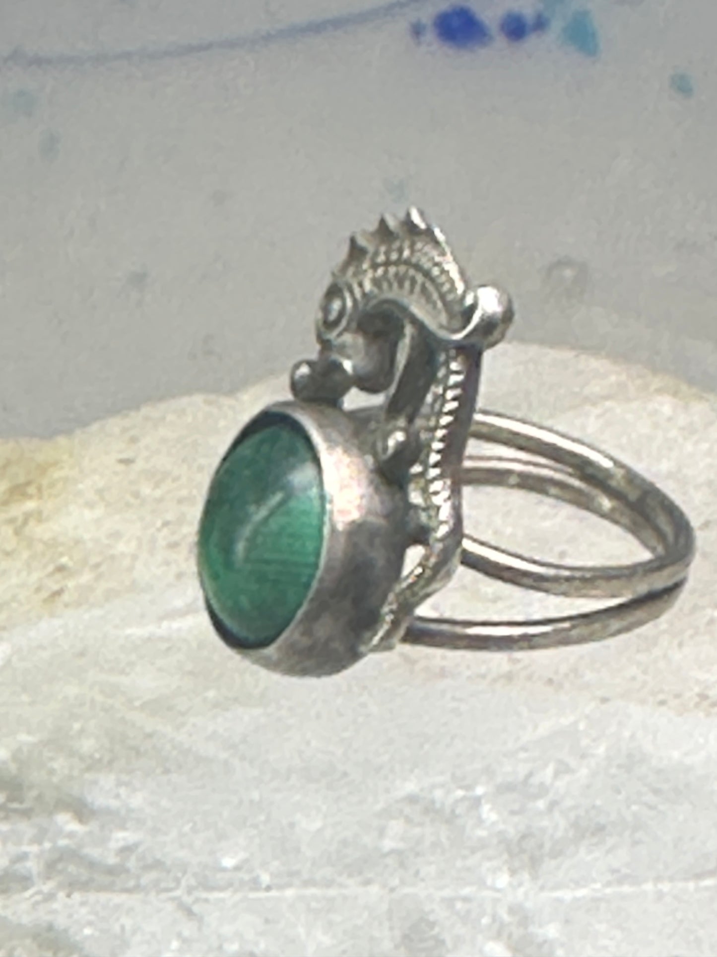 Seahorse ring Malachite size 4 pinky band sterling silver women girls