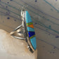 Long Zuni ring Turquoise size 7.75 Inlaid sterling silver women