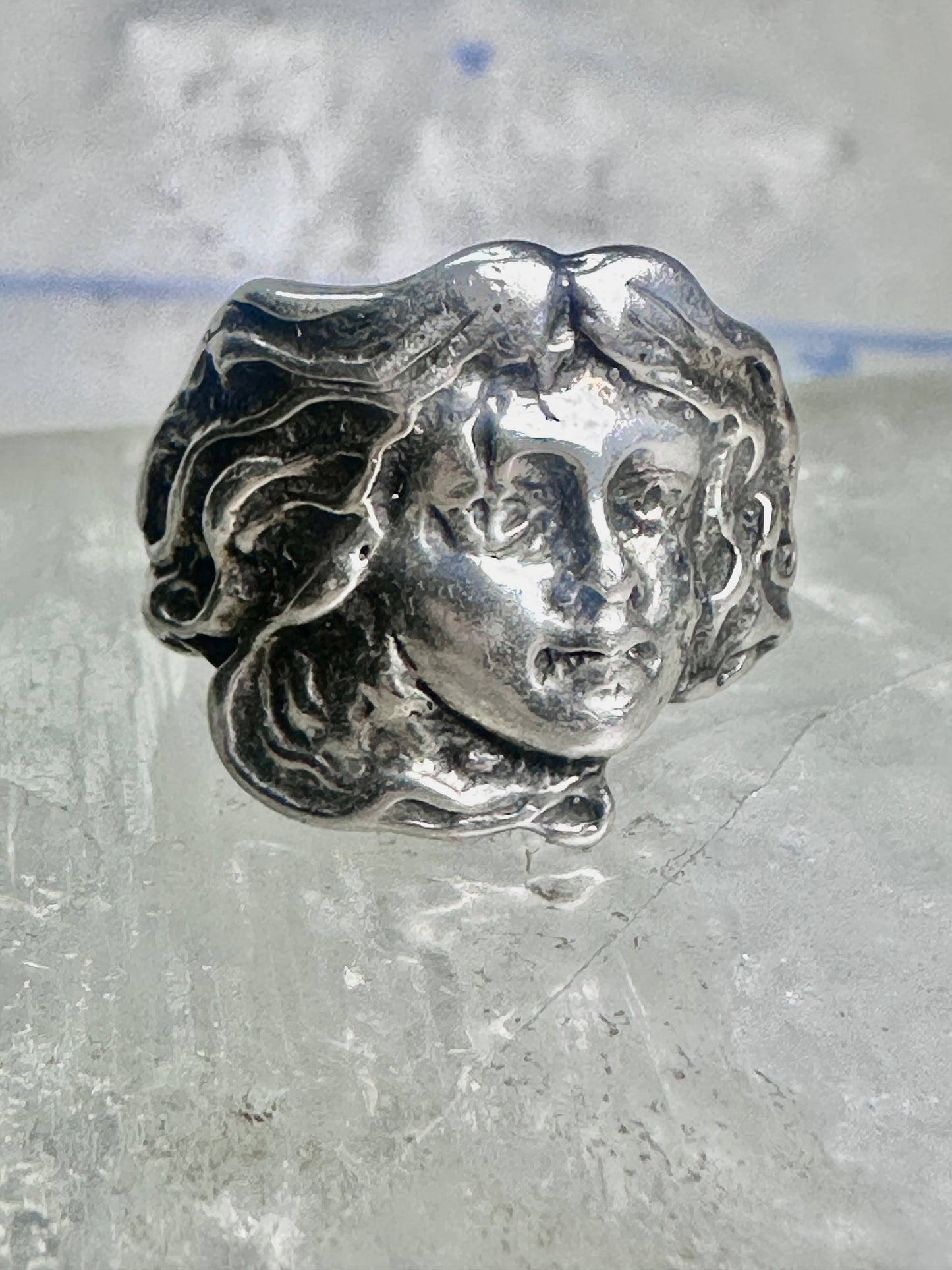 Vintage Lady Face ring band size 6 sterling silver women girl