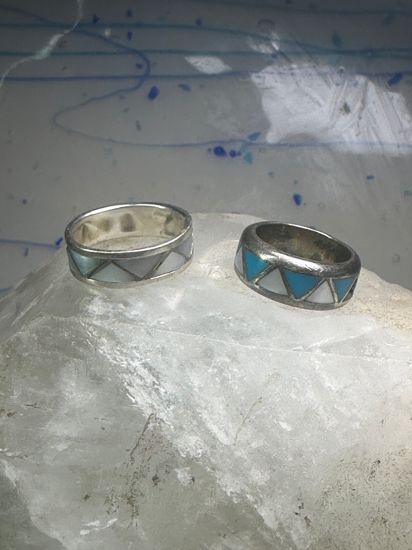 Vintage 2  Zuni rings turquoise Mother of Pearl size 5 SIze 9.5 band sterling silver AS IS