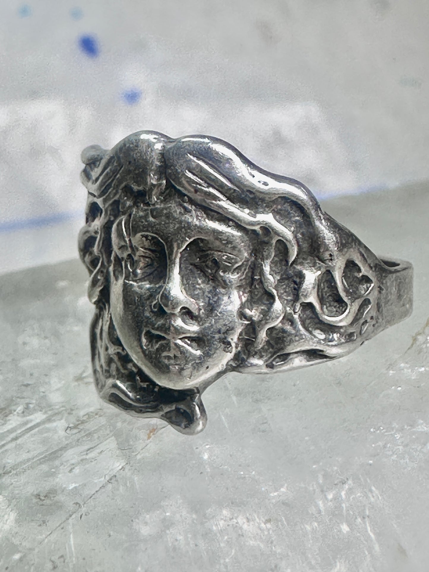 Vintage Lady Face ring band size 6 sterling silver women girl