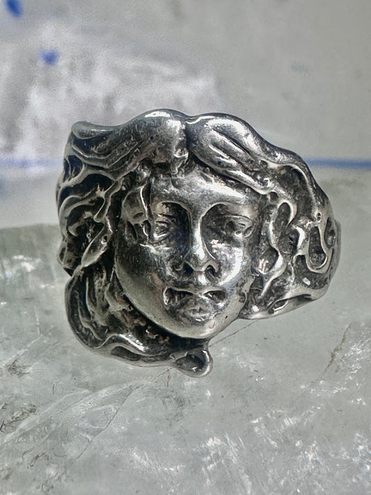 Vintage Lady Face ring band size 6 sterling silver women girl