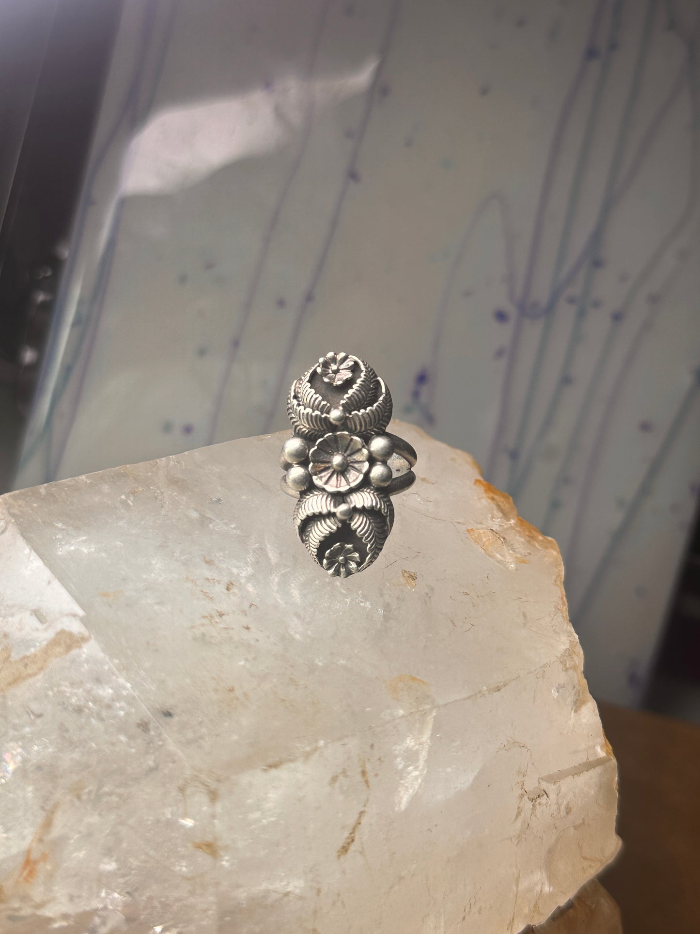 Vintage Squash blossom Navajo Les Baker band size 5.75 sterling silver women&nbsp;