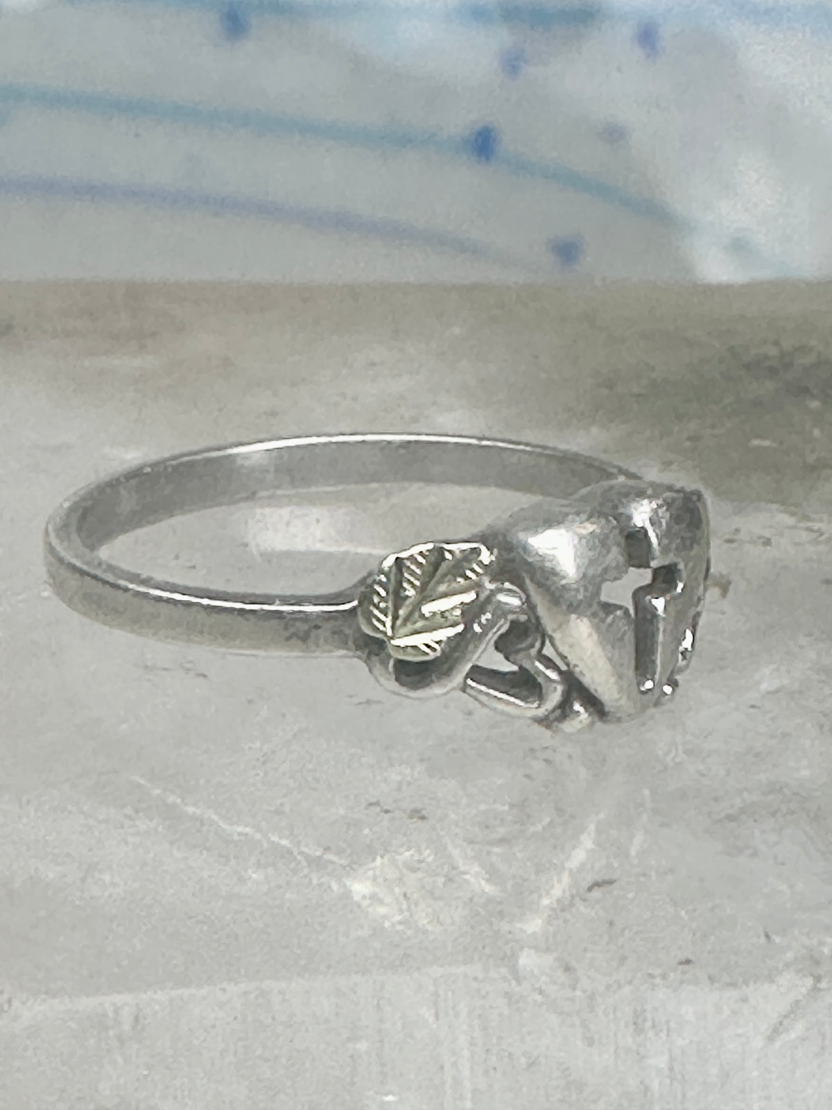 Vintage Sterling Silver Coleman Co Black Hills Gold Cross Heart Ring Size 8.75 925