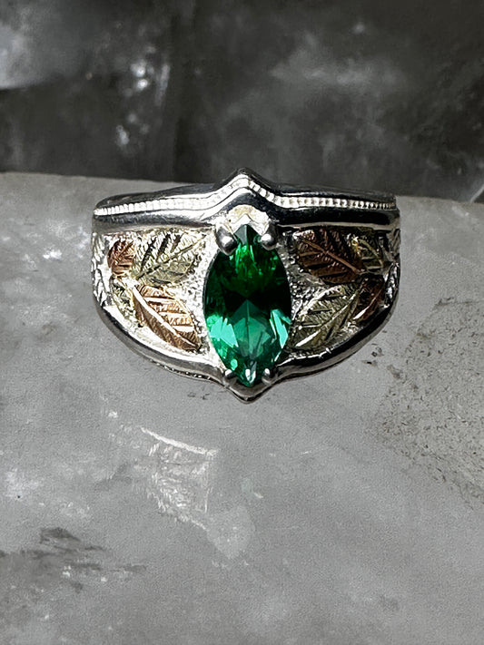 Black Hills Gold ring size 6.75 band green leaves sterling silver women girls
