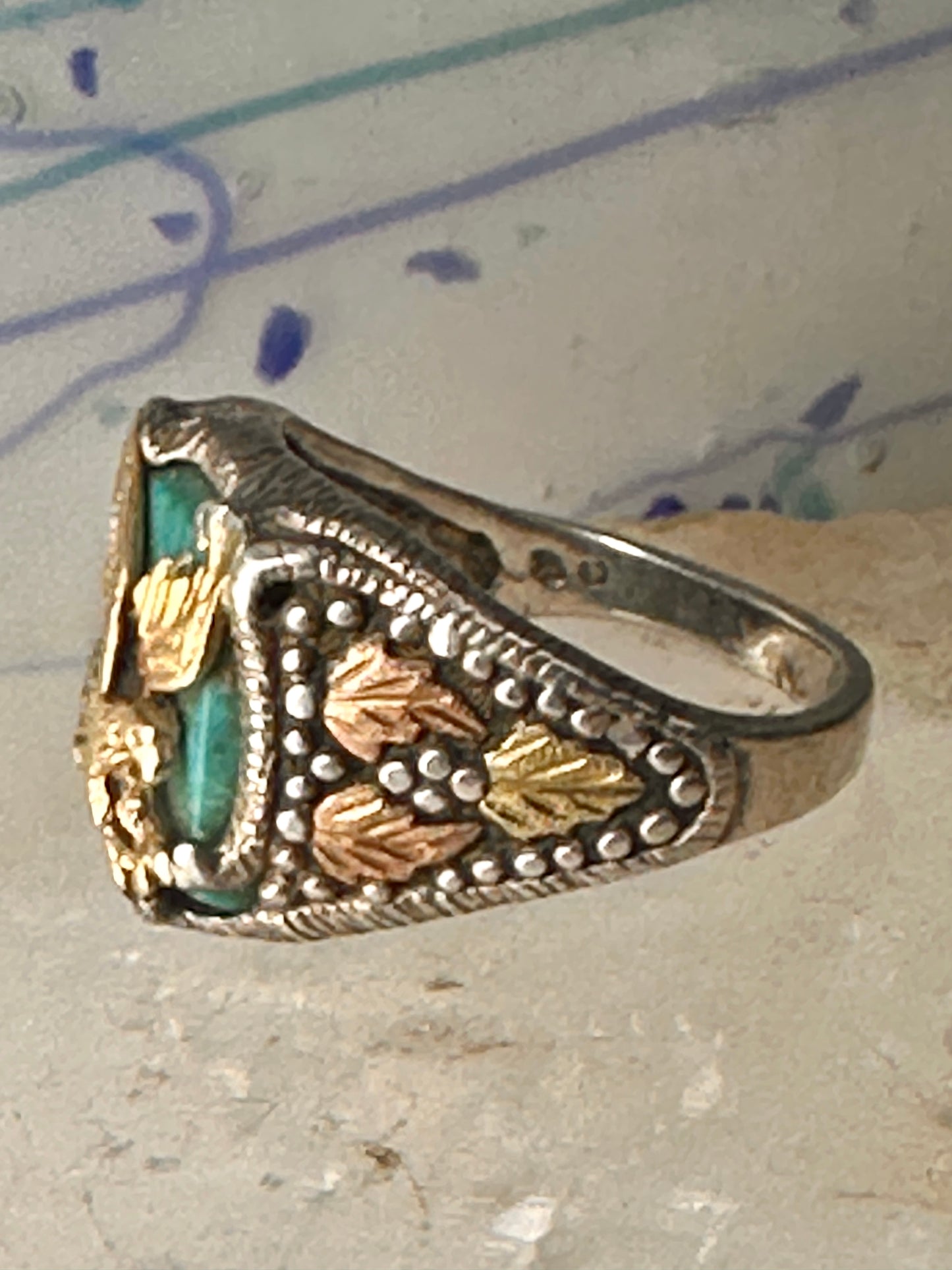 Eagle ring Black Hills Gold Turquoise size 10.25 Inlaid sterling silver men women