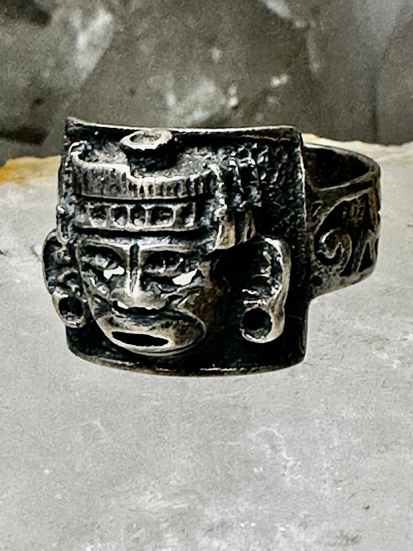 Aztec Face ring Mexican signed JM sterling silver size 9 women men