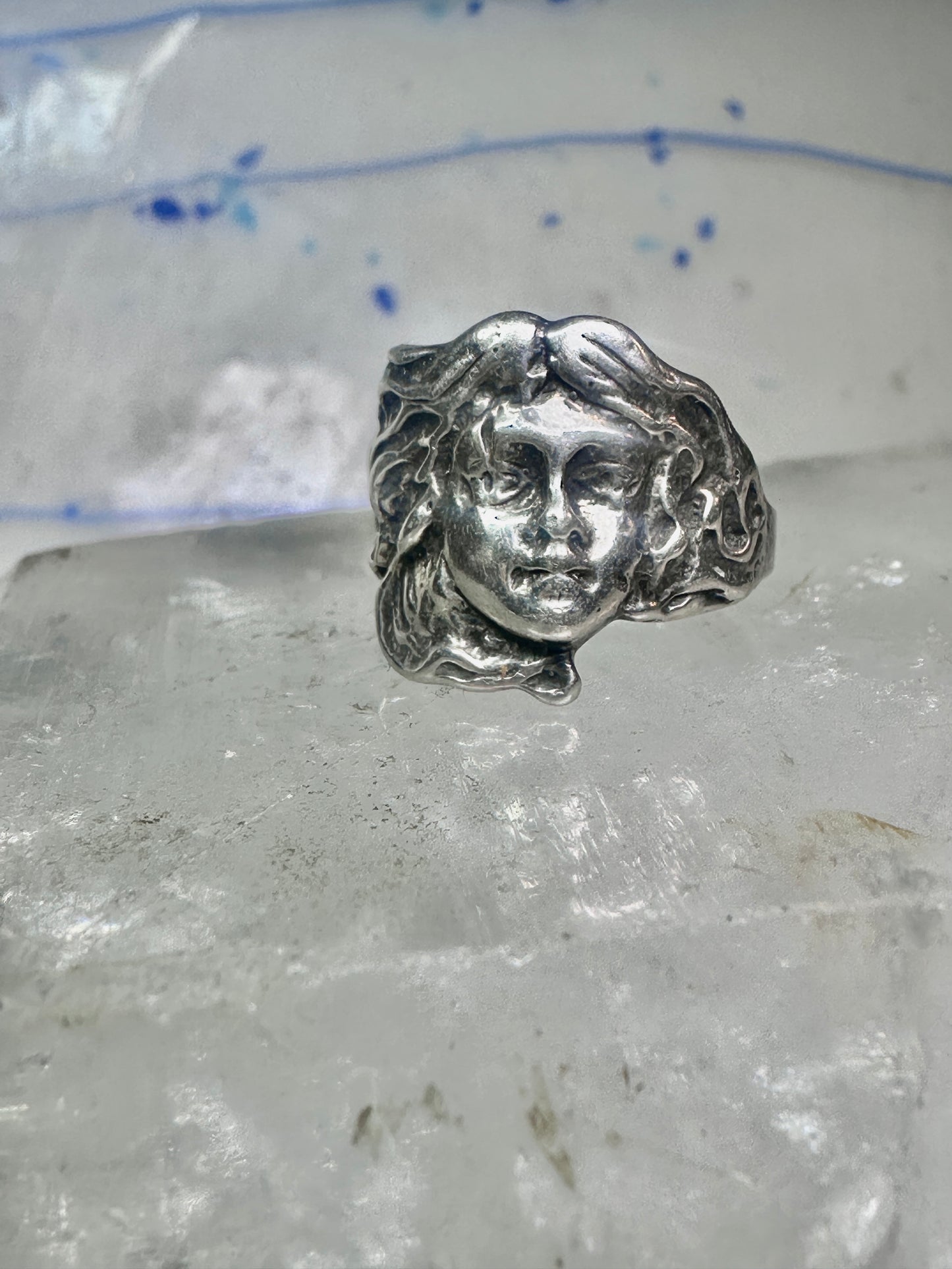 Vintage Lady Face ring band size 6 sterling silver women girl