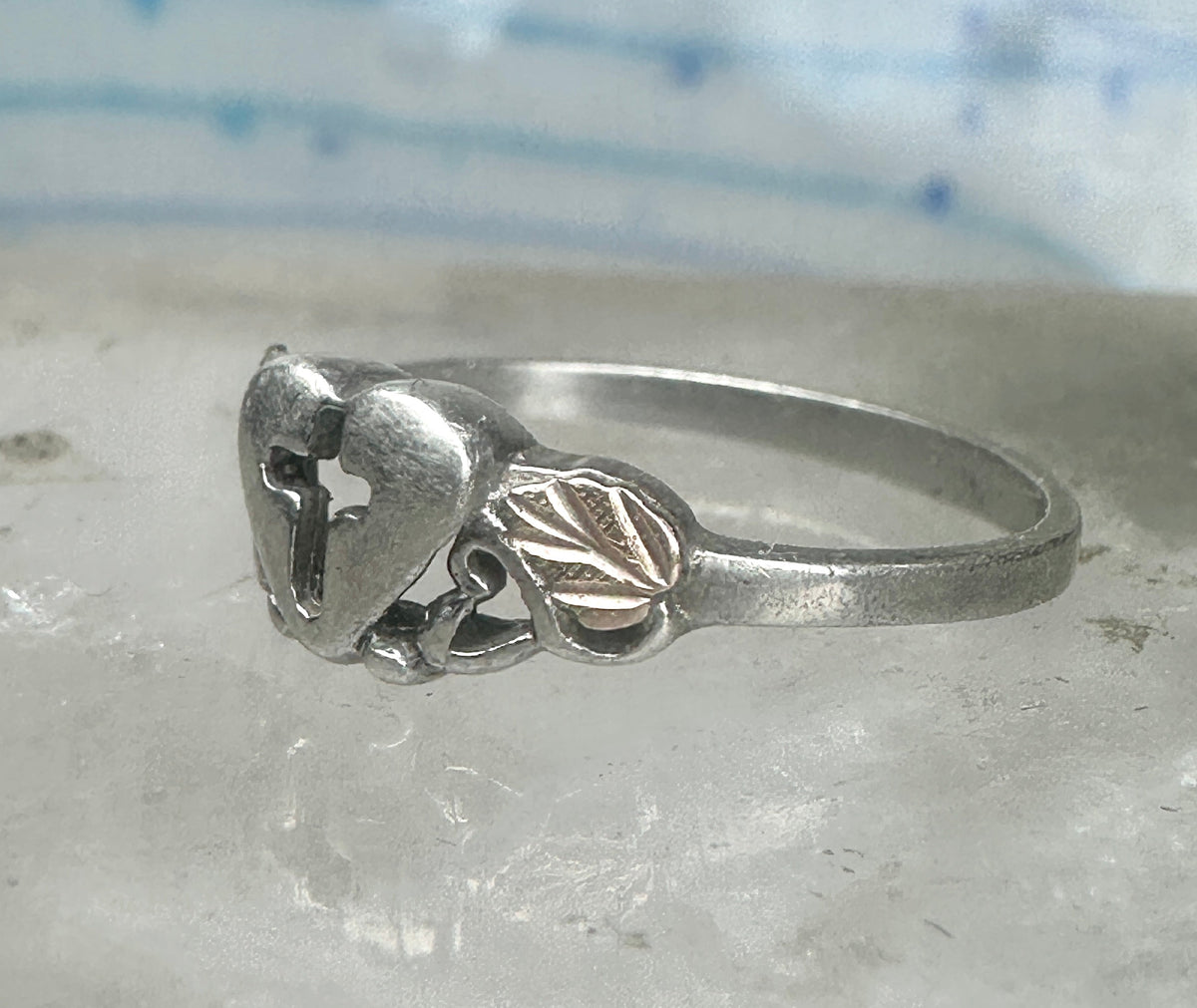 Vintage Sterling Silver Coleman Co Black Hills Gold Cross Heart Ring Size 8.75 925