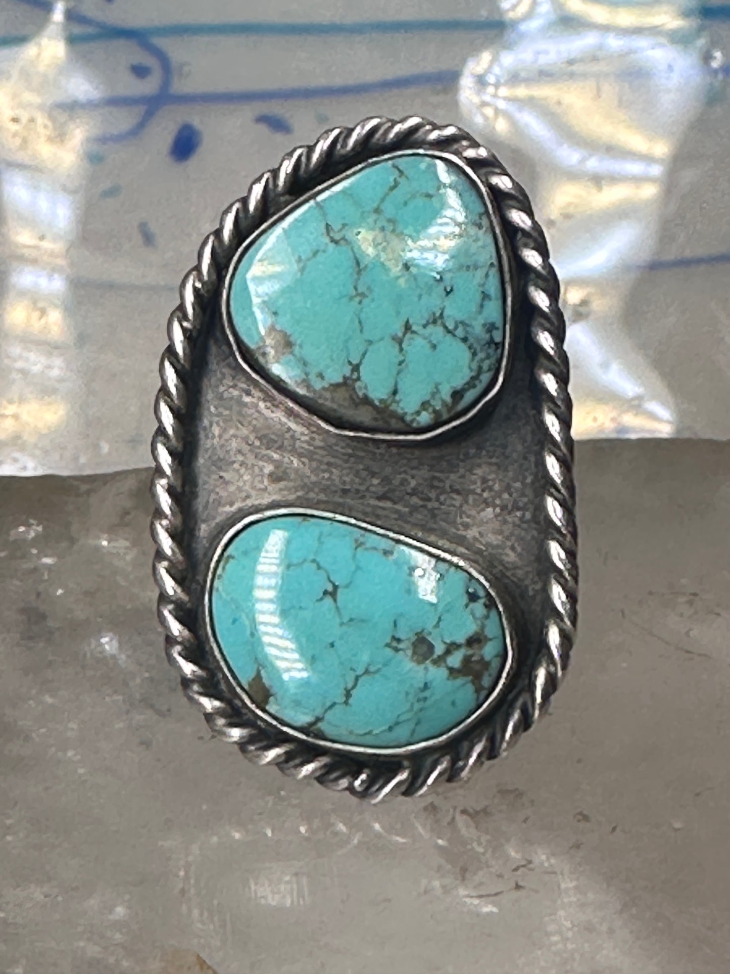 Navajo long ring turquoise size 8 sterling silver women