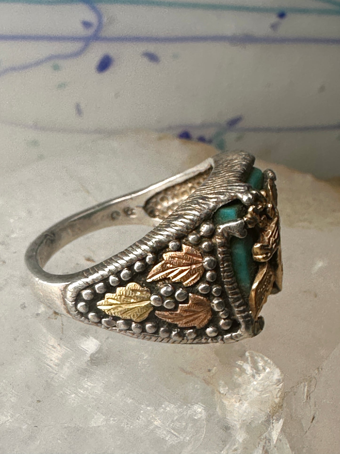 Eagle ring Black Hills Gold Turquoise size 10.25 Inlaid sterling silver men women