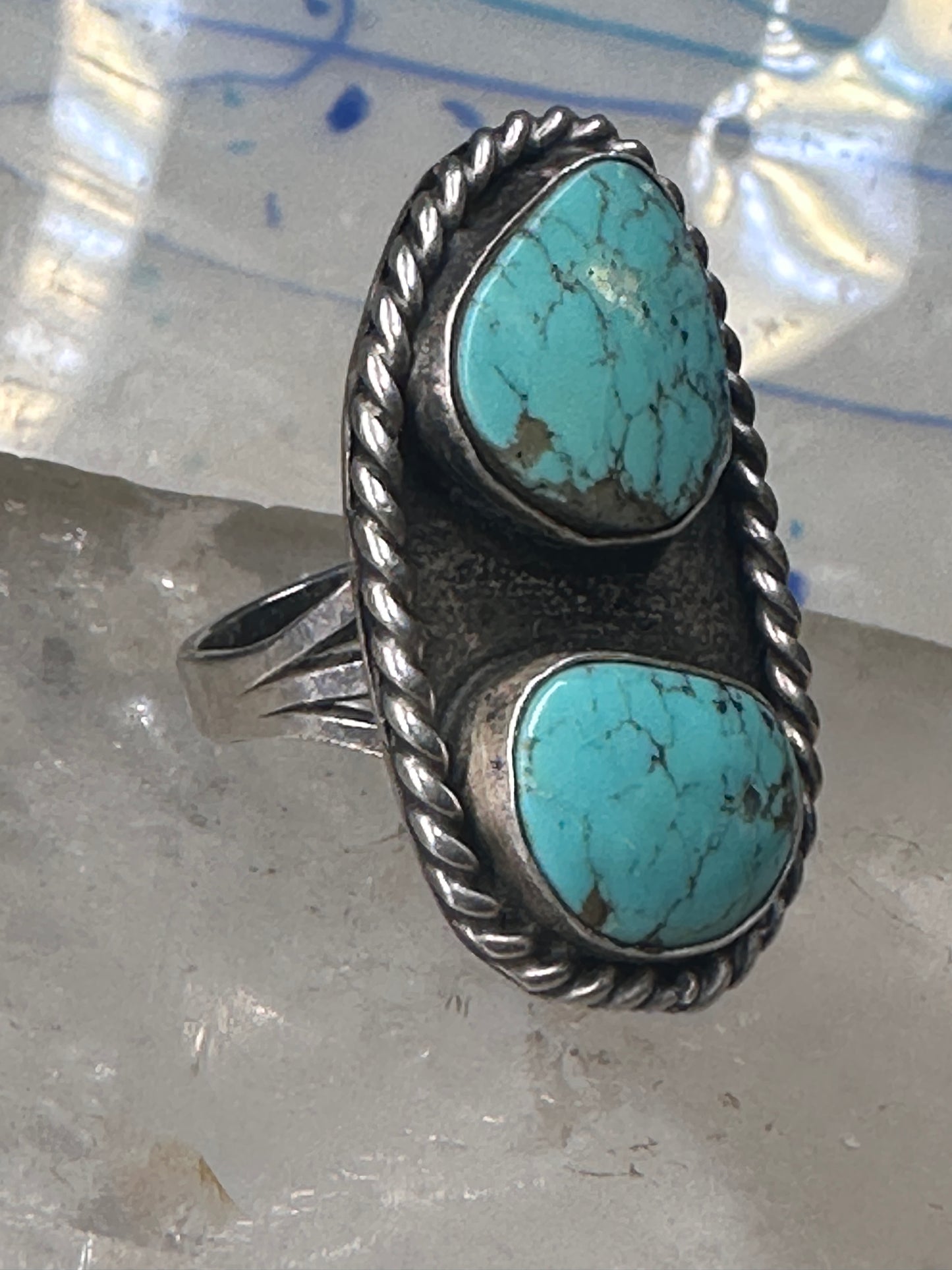 Navajo long ring turquoise size 8 sterling silver women