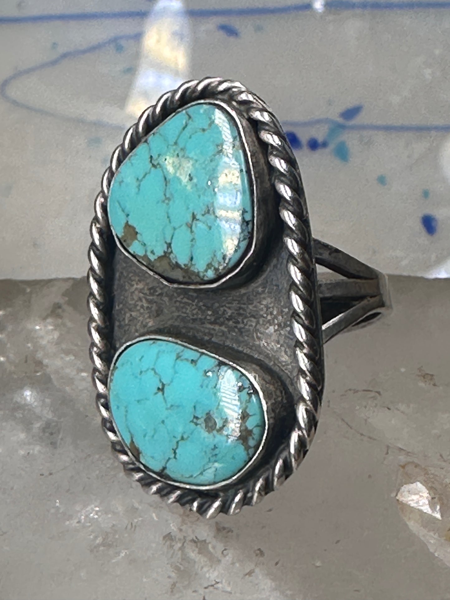Navajo long ring turquoise size 8 sterling silver women