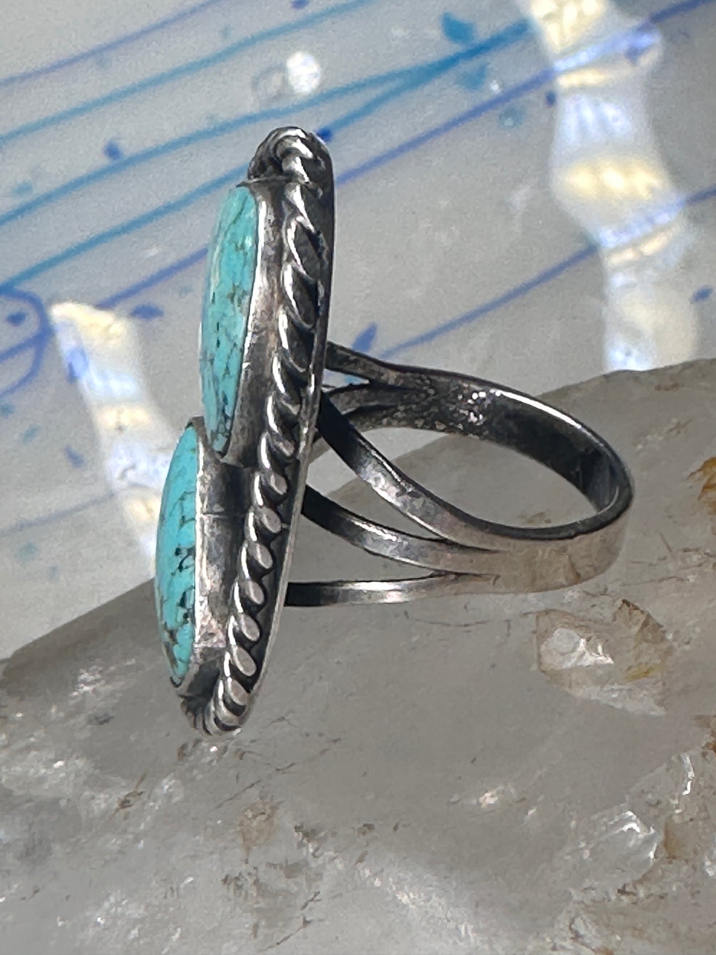 Navajo long ring turquoise size 8 sterling silver women