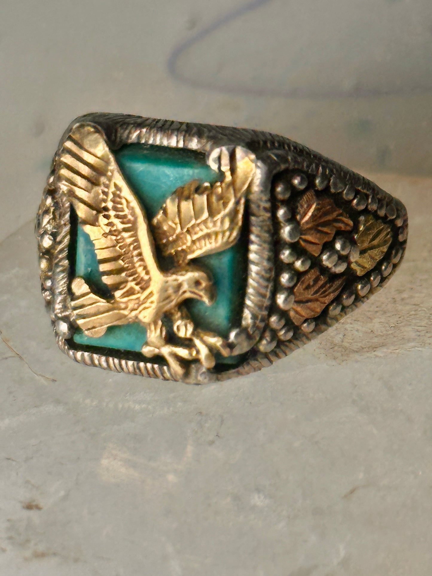 Eagle ring Black Hills Gold Turquoise size 10.25 Inlaid sterling silver men women