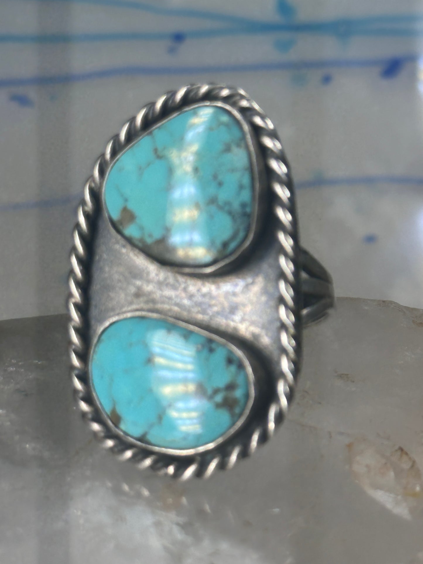 Navajo long ring turquoise size 8 sterling silver women