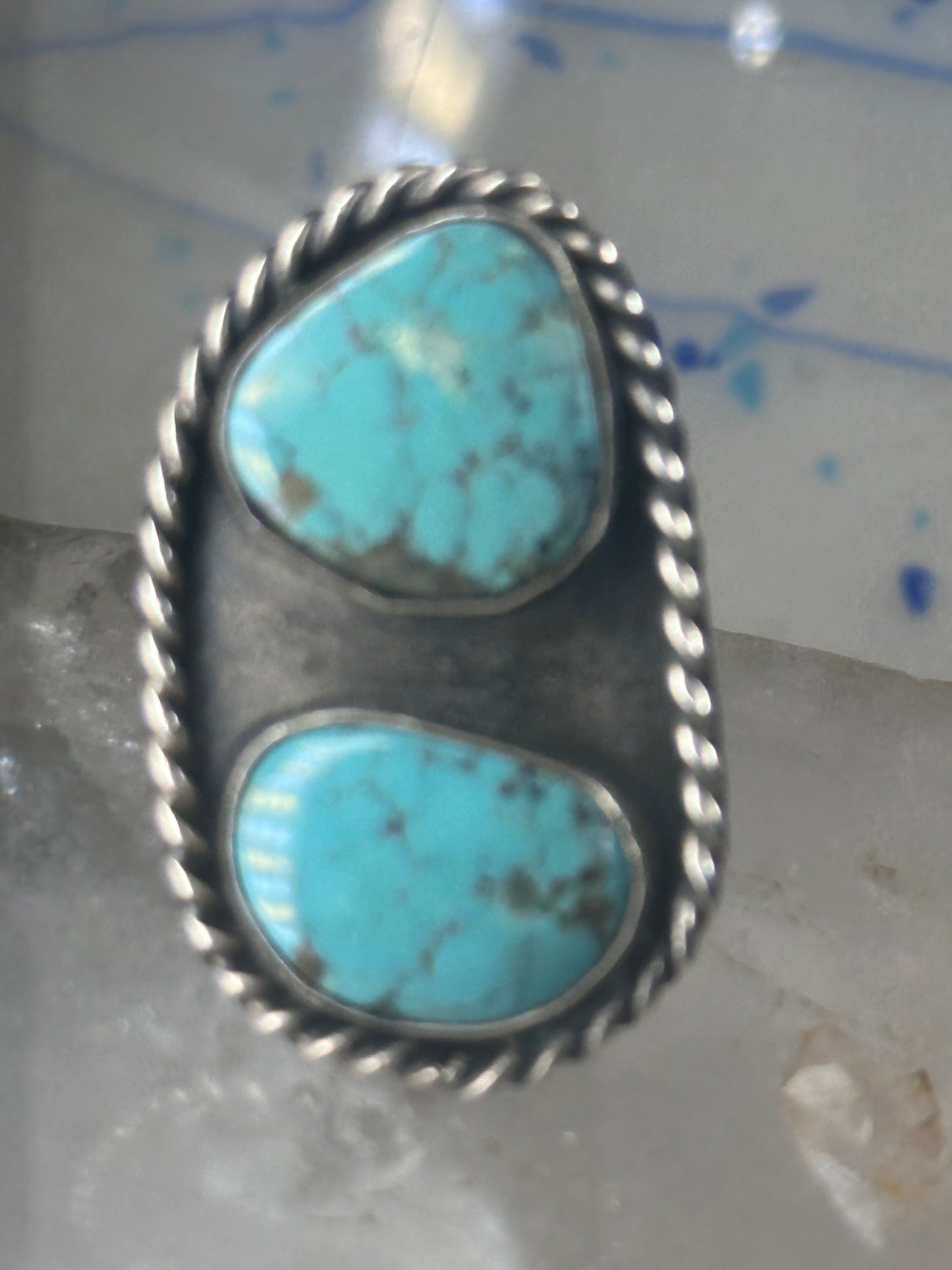 Navajo long ring turquoise size 8 sterling silver women