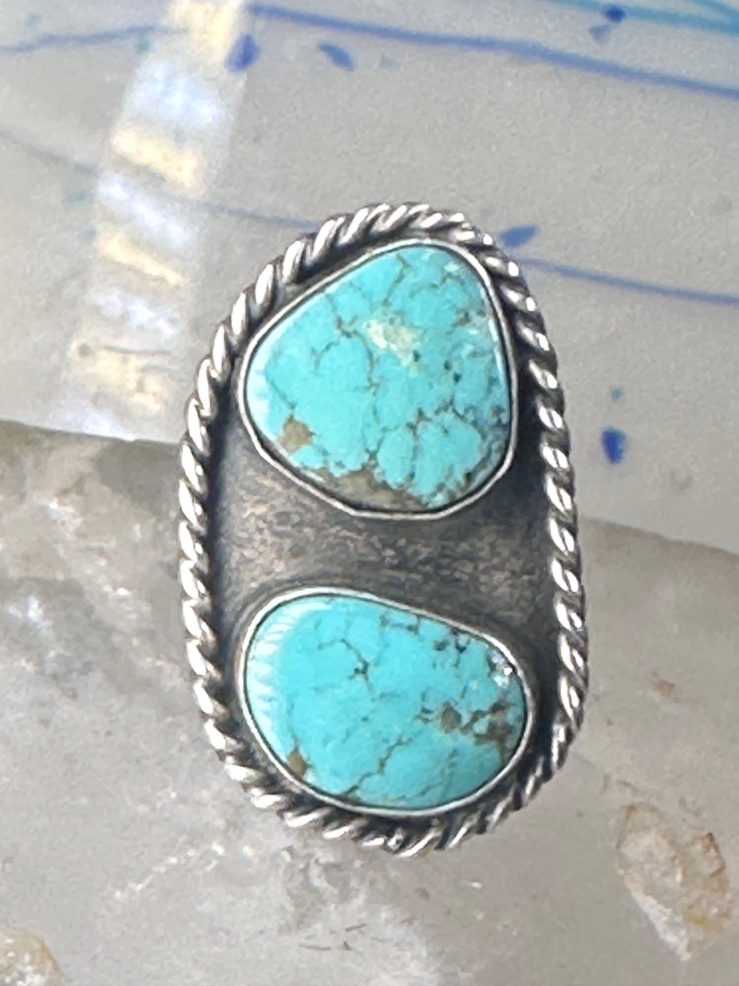 Navajo long ring turquoise size 8 sterling silver women