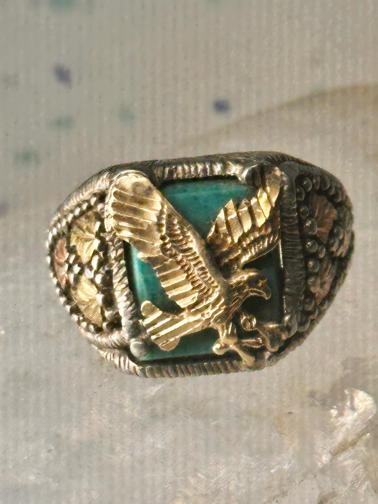 Eagle ring Black Hills Gold Turquoise size 10.25 Inlaid sterling silver men women