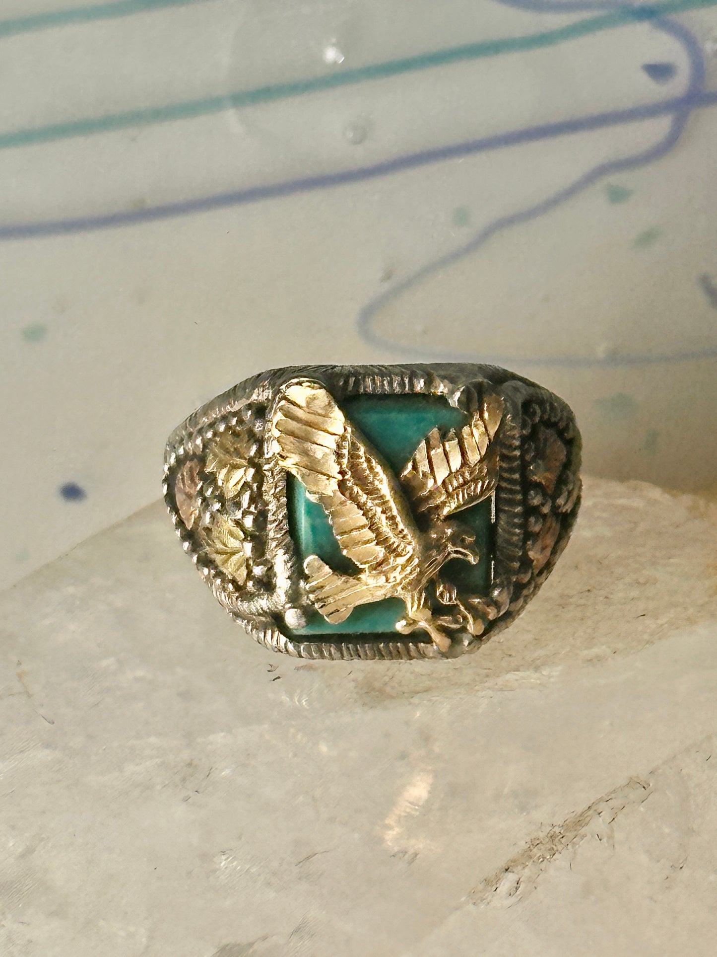 Eagle ring Black Hills Gold Turquoise size 10.25 Inlaid sterling silver men women