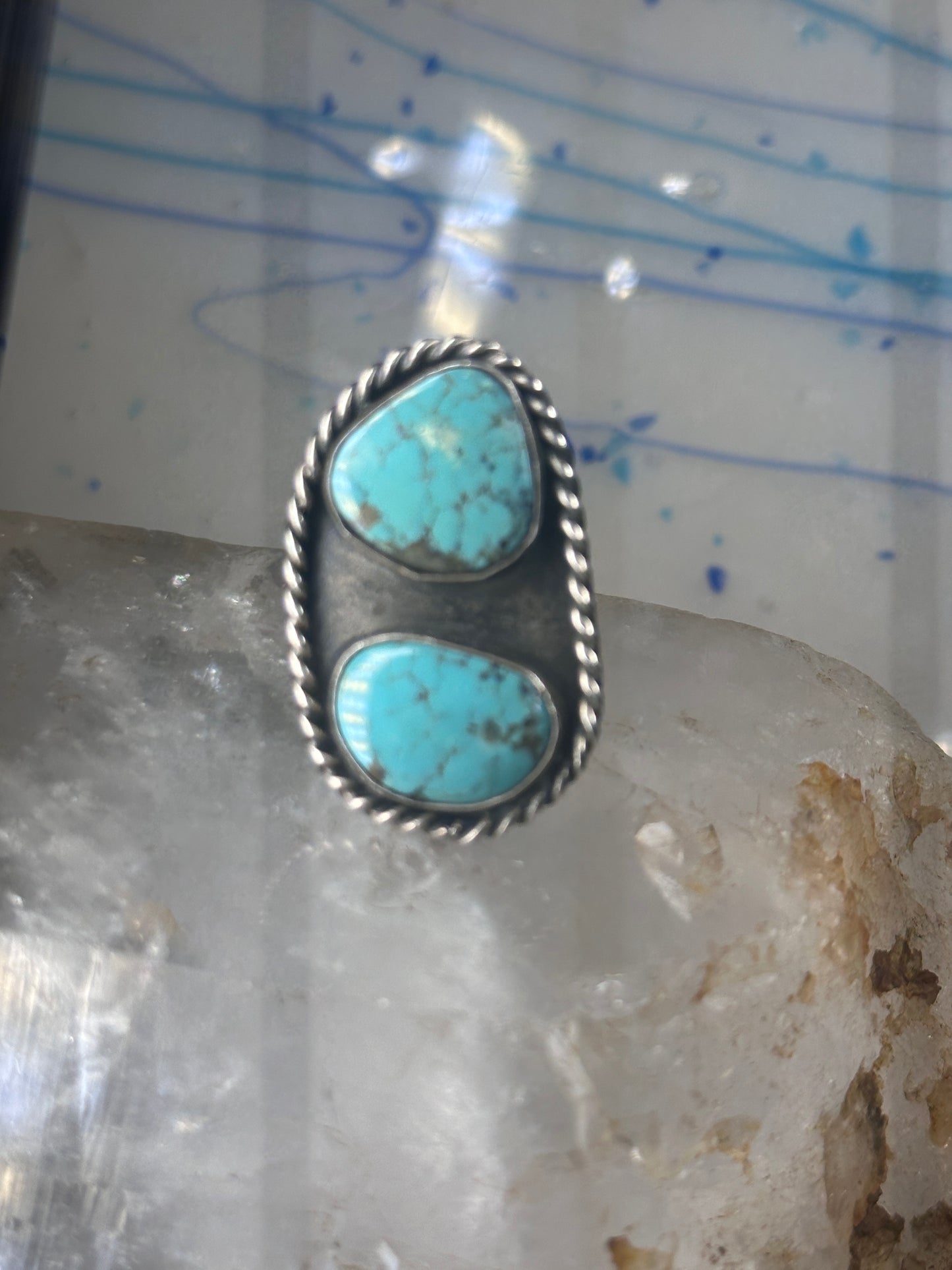 Navajo long ring turquoise size 8 sterling silver women