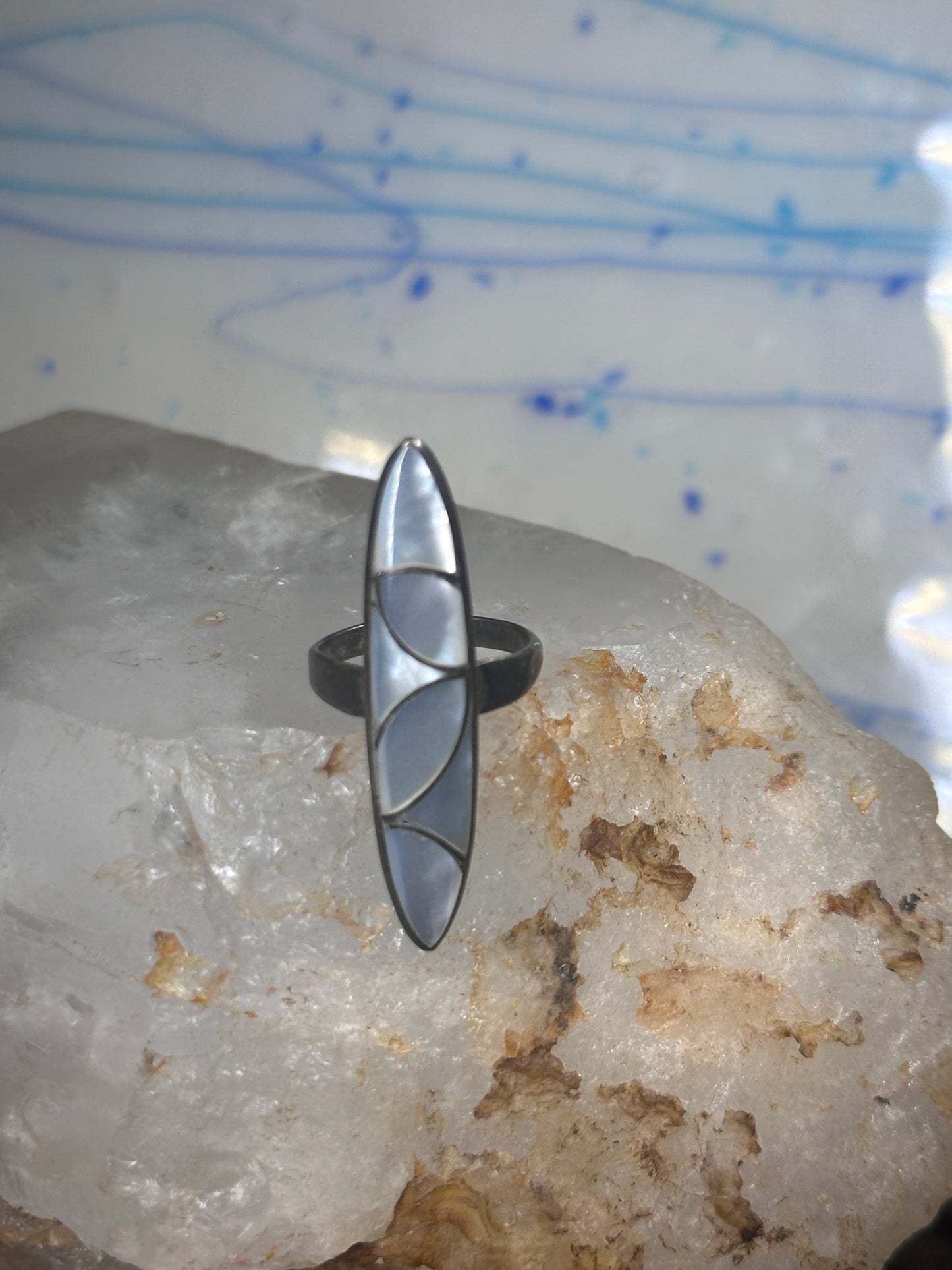 Navajo long ring MOP size 6 sterling silver women girls
