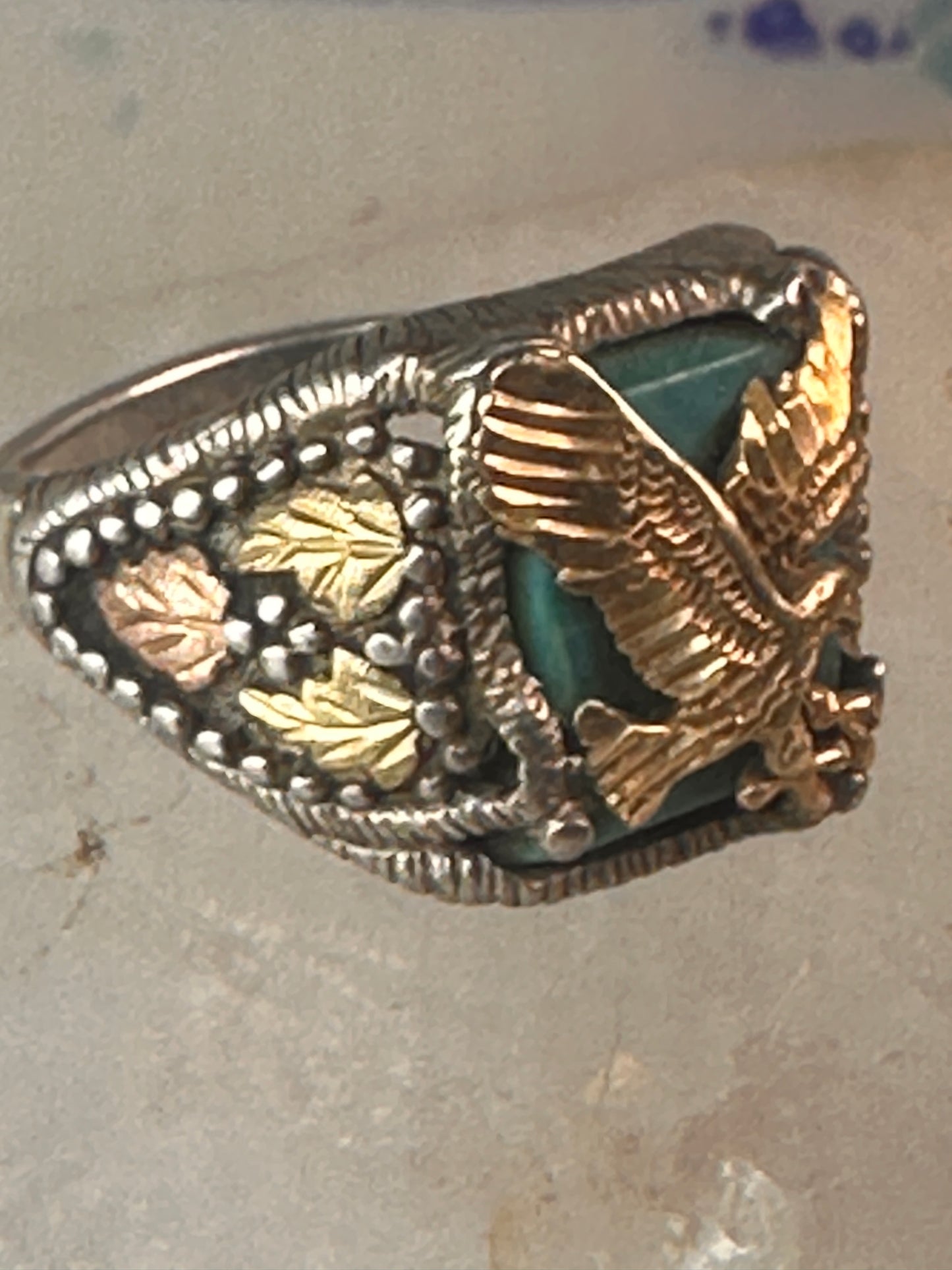 Eagle ring Black Hills Gold Turquoise size 10.25 Inlaid sterling silver men women