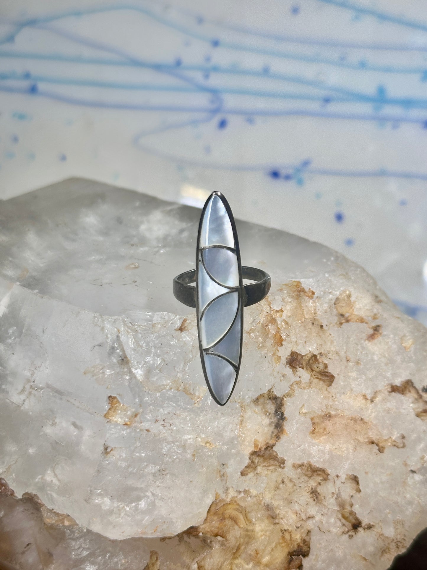 Navajo long ring MOP size 6 sterling silver women girls