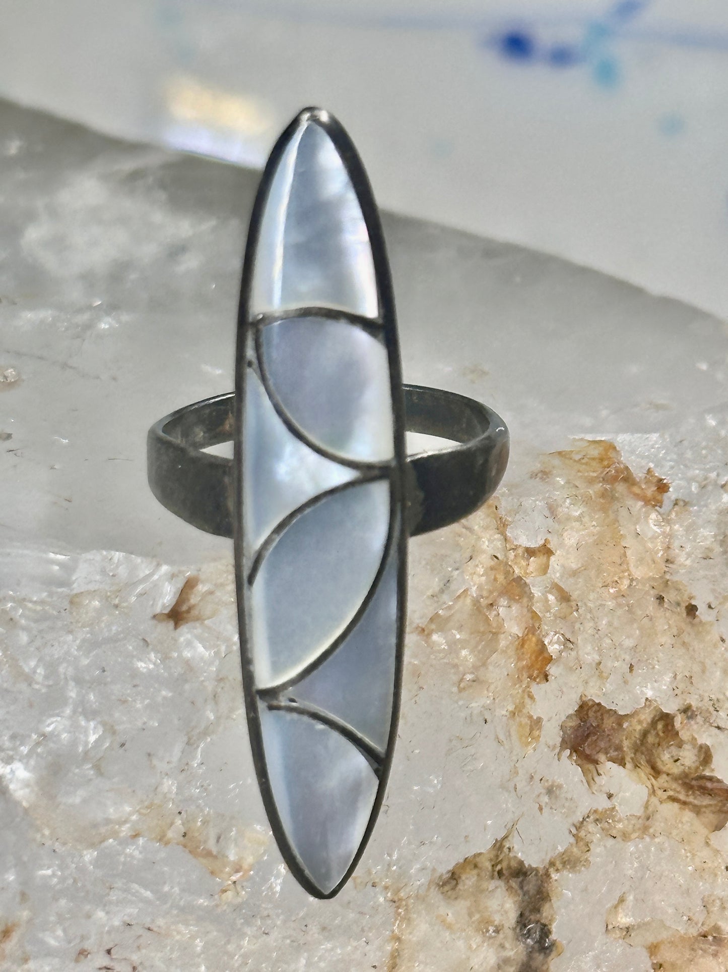 Navajo long ring MOP size 6 sterling silver women girls