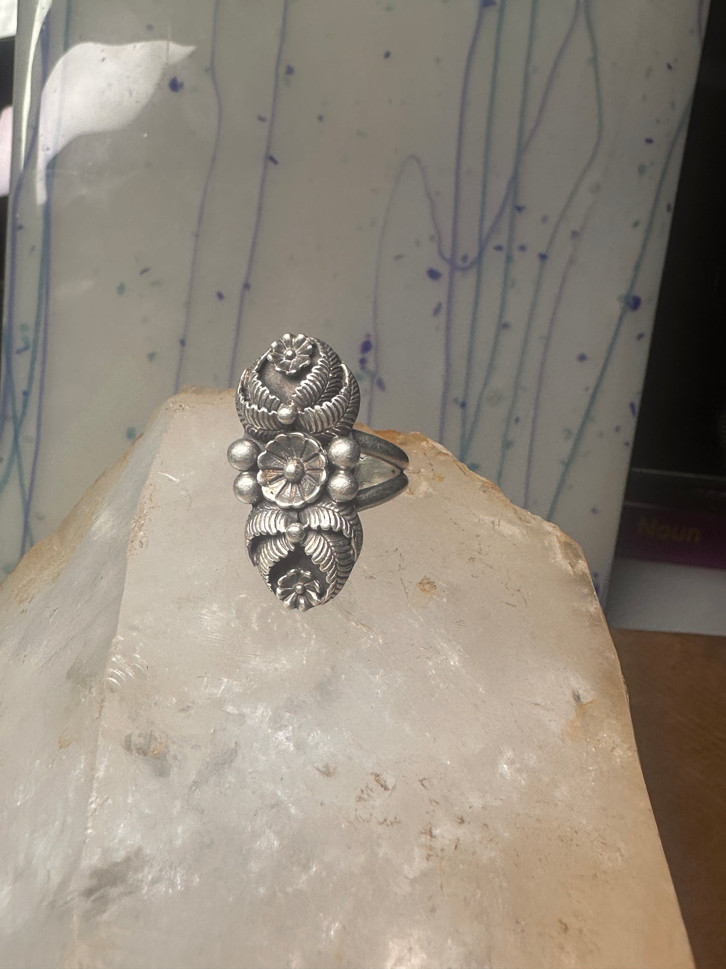 Vintage Squash blossom Navajo Les Baker band size 5.75 sterling silver women&nbsp;