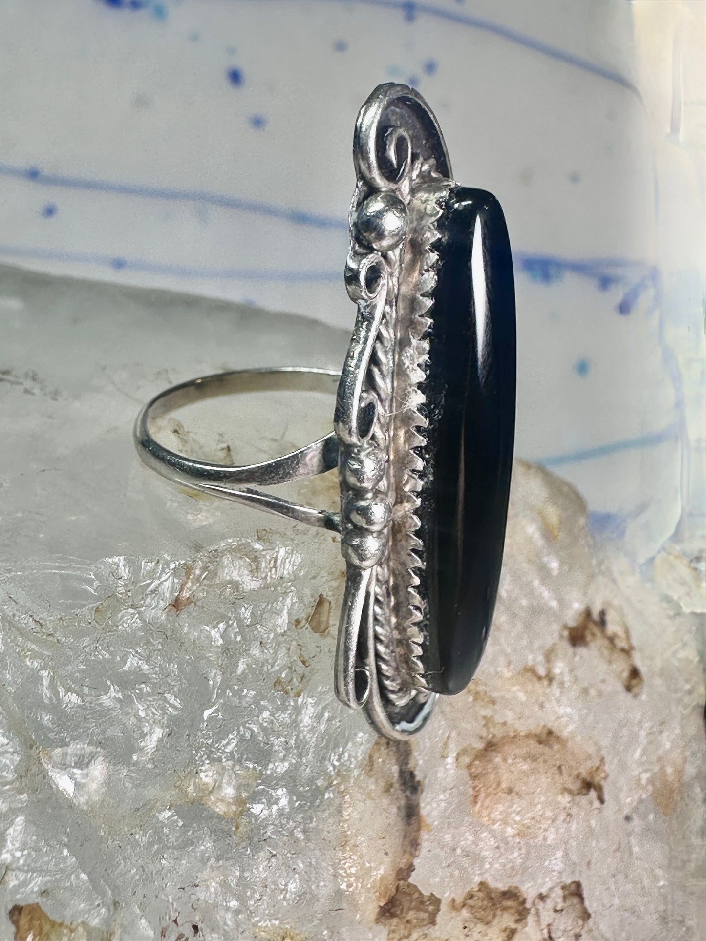 Navajo ring long onyx size 6 sterling silver women girls