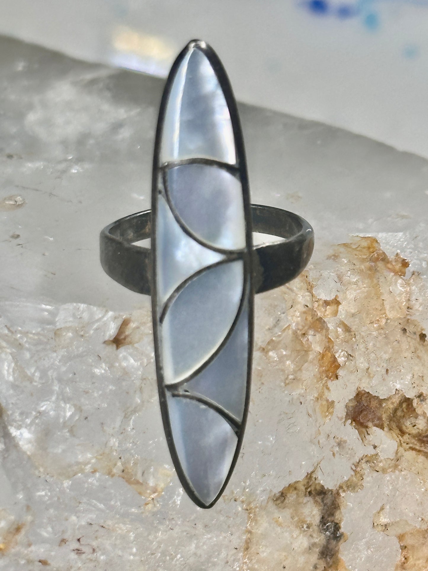 Navajo long ring MOP size 6 sterling silver women girls