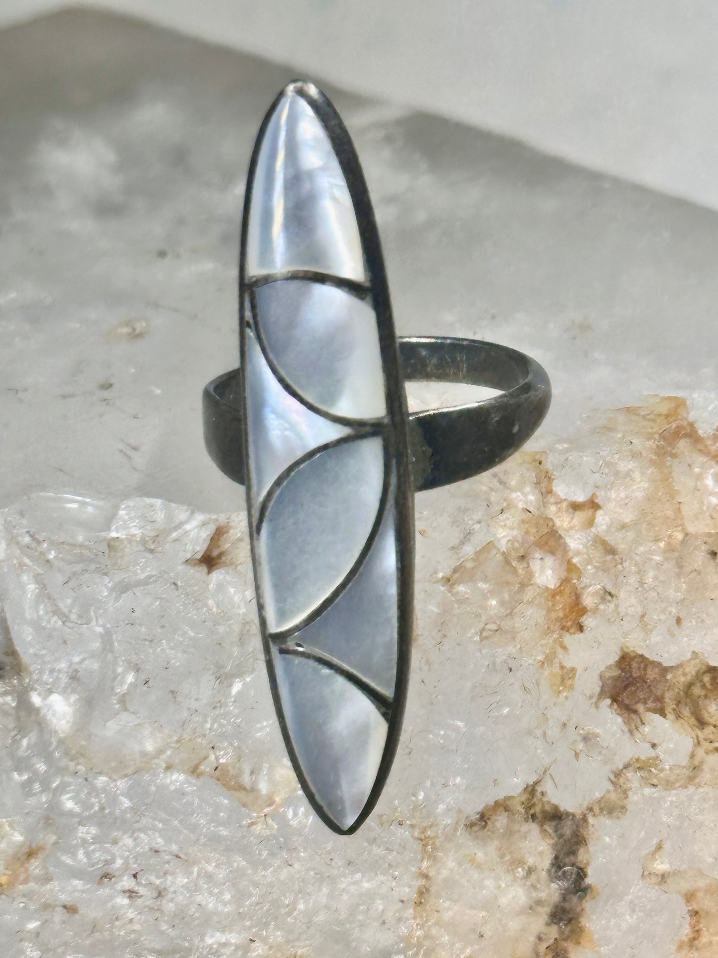 Navajo long ring MOP size 6 sterling silver women girls